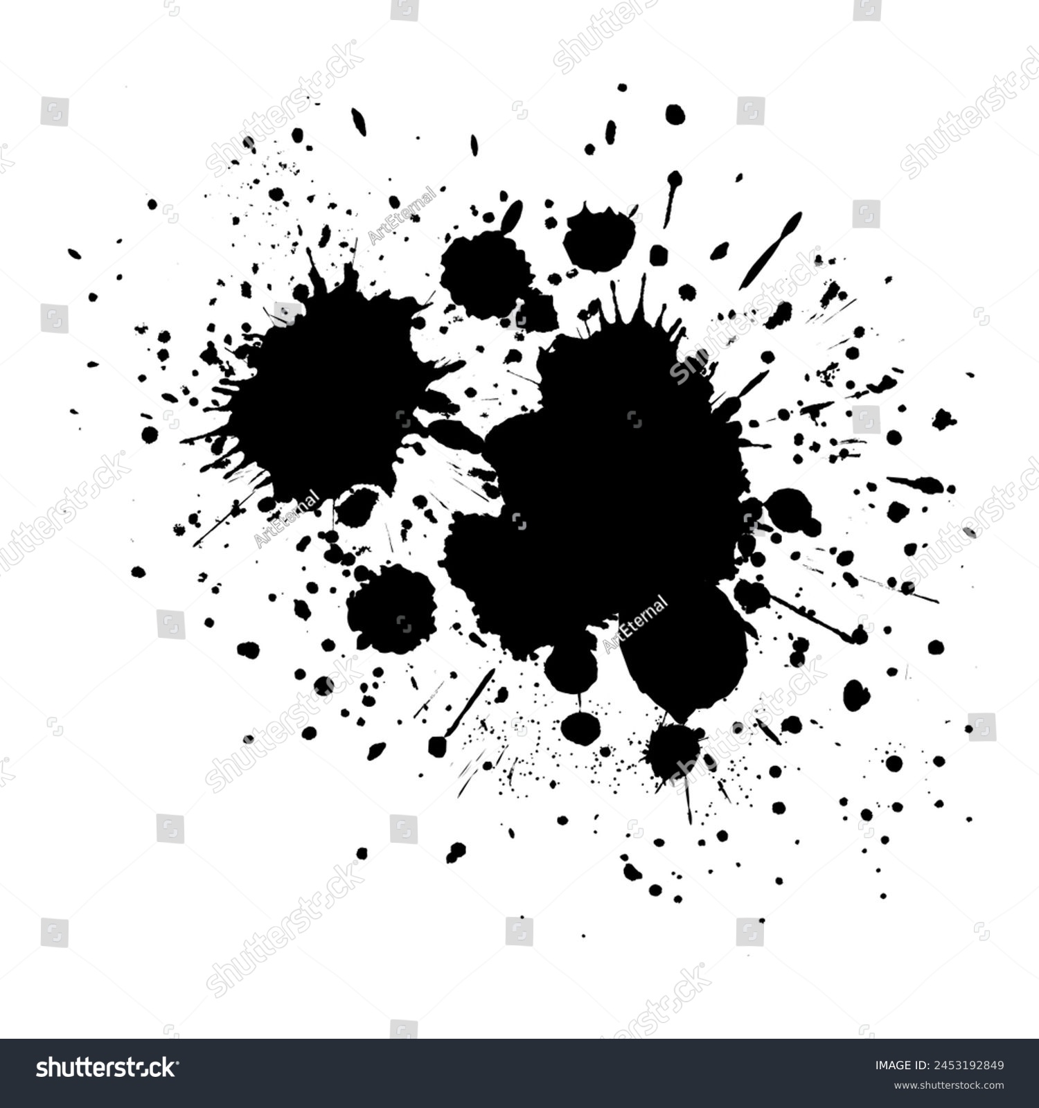 recommend clip art: A black stain of spreading ink. Vector with artistic spots and splashes. Fashionable background with dirty dust texture. Abstract shape with brush strokes