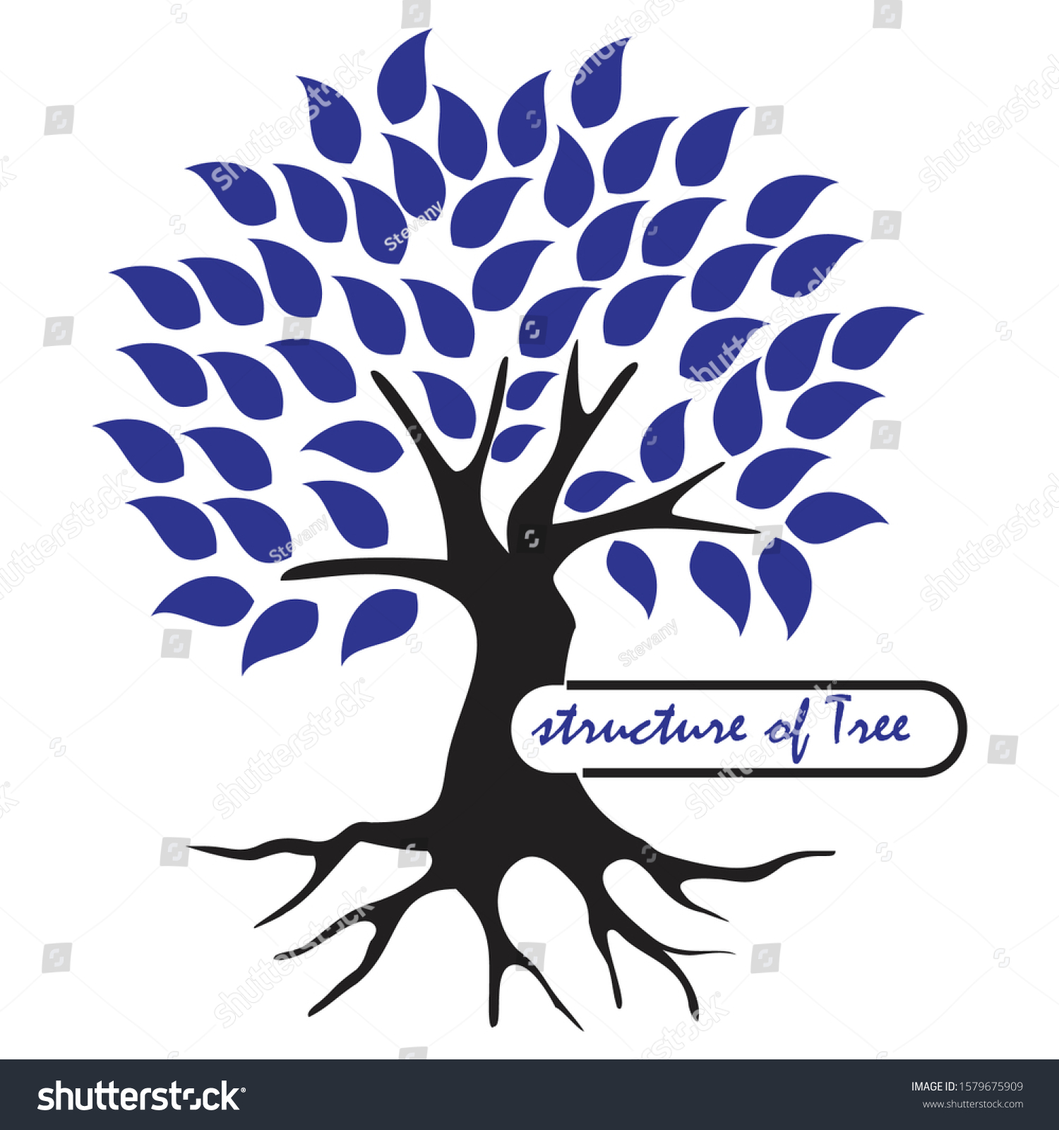 Blue Leafy Tree Roots Spread Read Stock Vector (Royalty Free ...