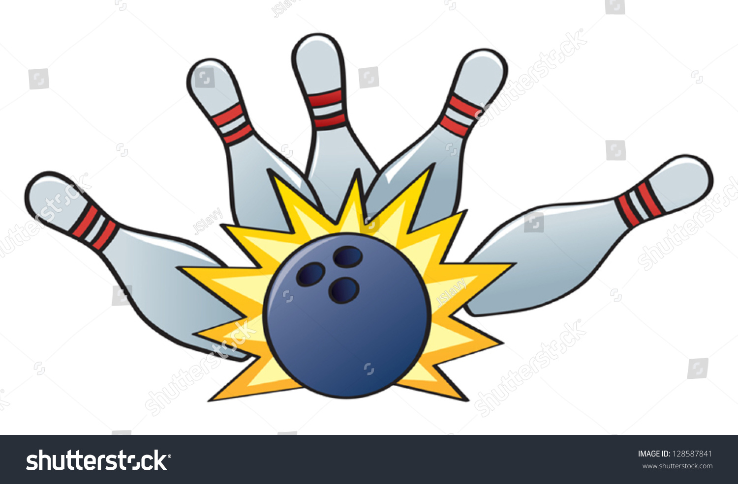 Bowling Ball Hitting Pins Strike Stock Vector 128587841 - Shutterstock