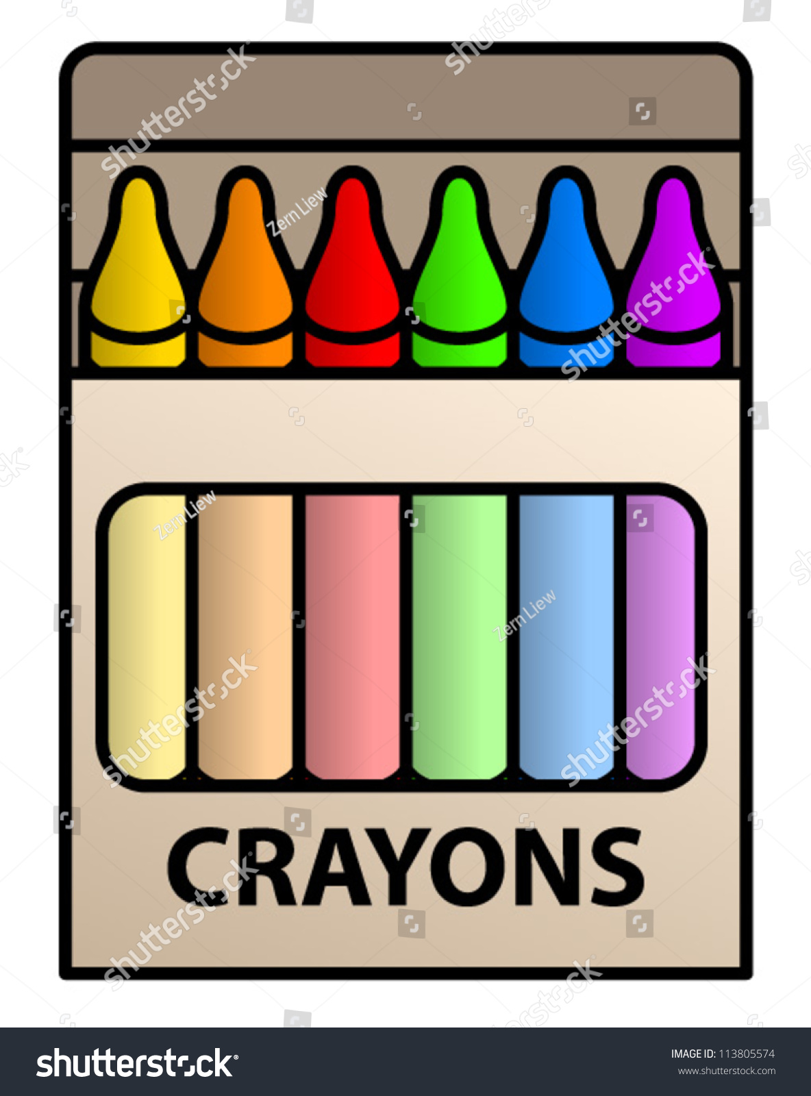 A Box Of Crayons With 6 Colors. Shown Front-On. Stock Vector ...