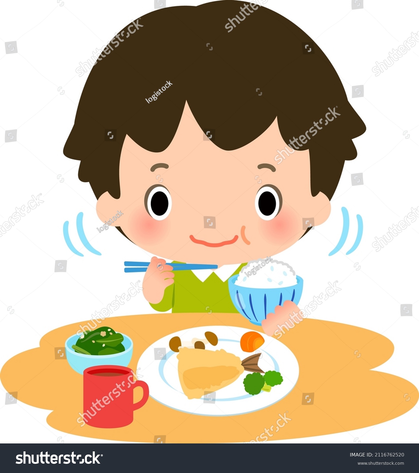 SVG of A boy chewing Jpanese meals well svg