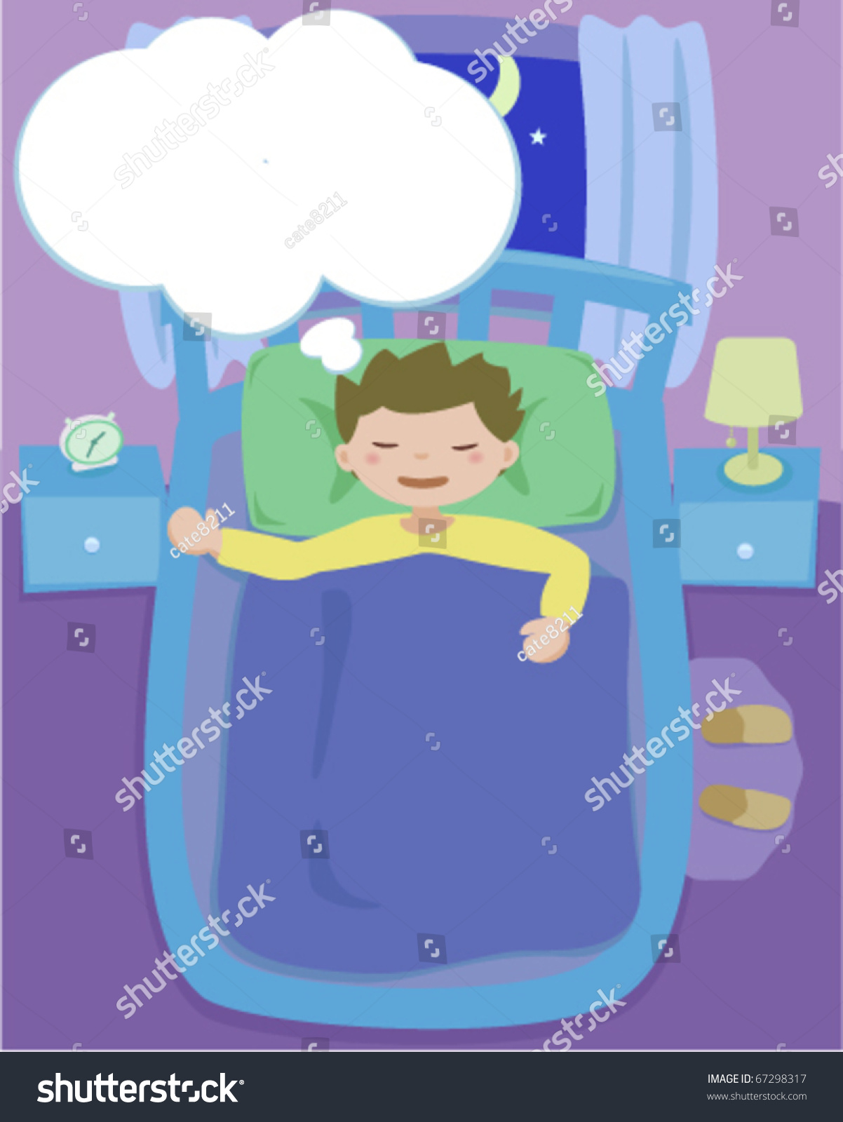 Boy Dreaming His Bed Night Stock Vector 67298317 - Shutterstock