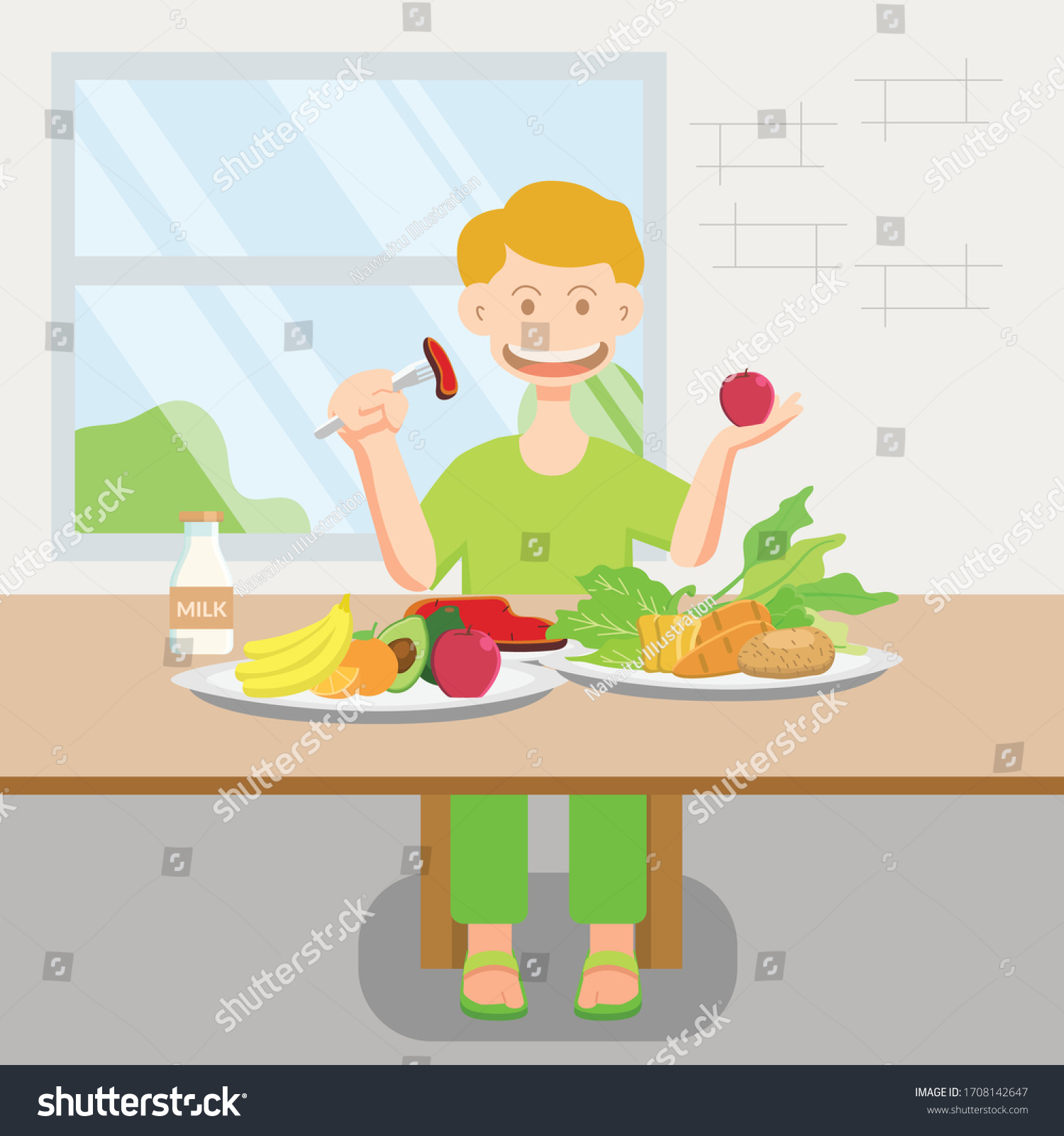 Boy Eating Nutritious Food Boost Immune Stock Vector Royalty Free