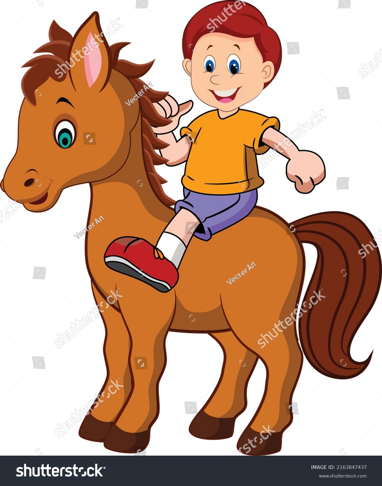 Boy Riding Horse Cartoon Vector Art Stock Vector (Royalty Free ...