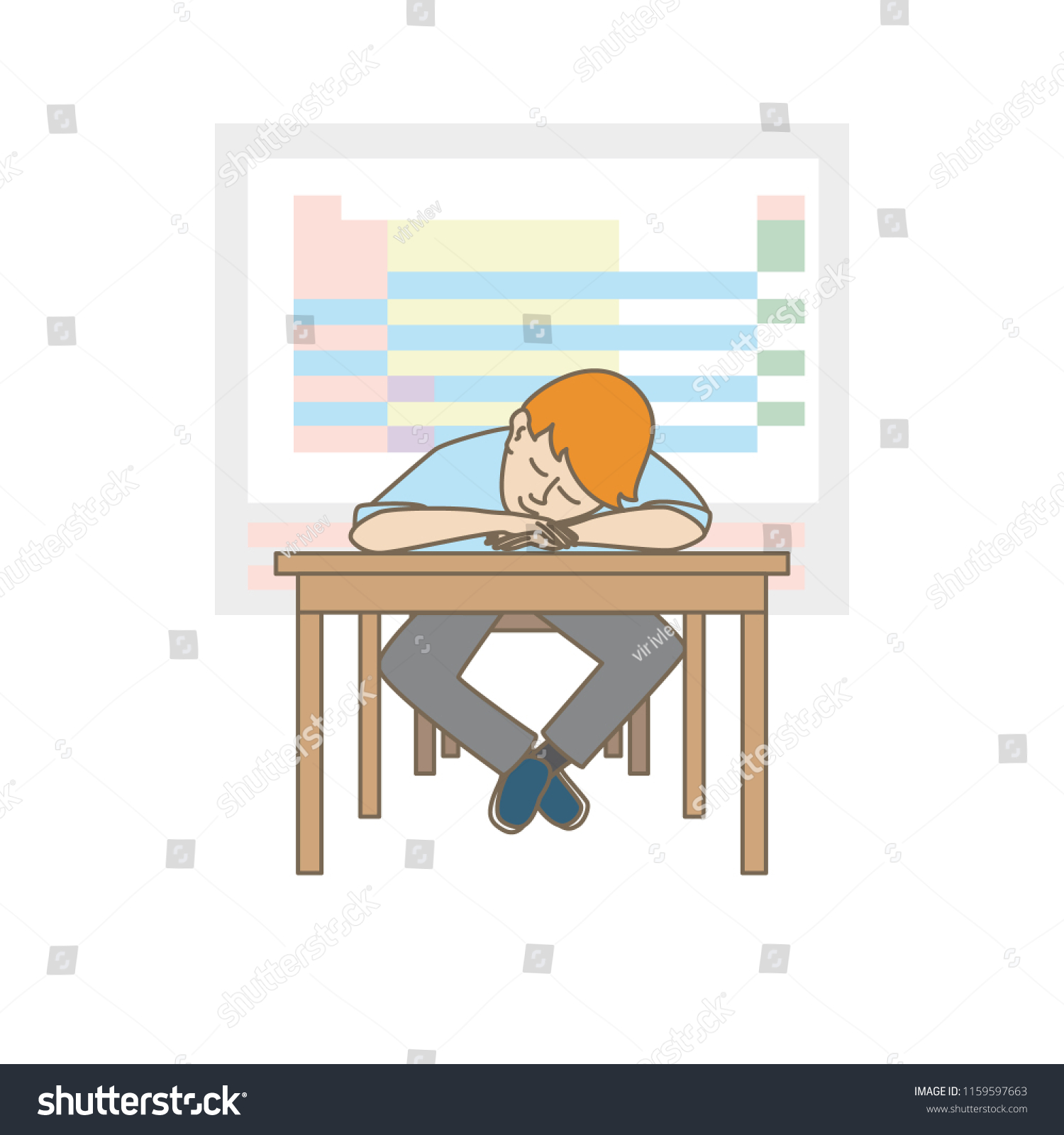 Boy Sleeping Desk Vector Illustration Stock Vektorgrafik