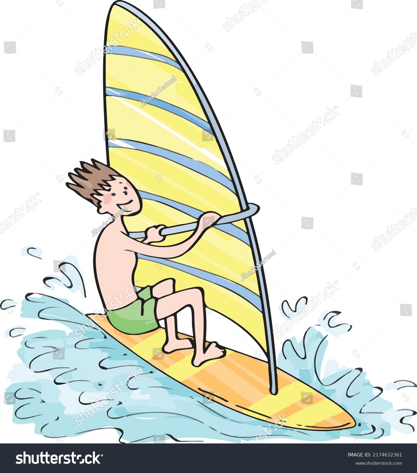 Boy Windsurf On Waves Stock Vector (Royalty Free) 2174632361 | Shutterstock