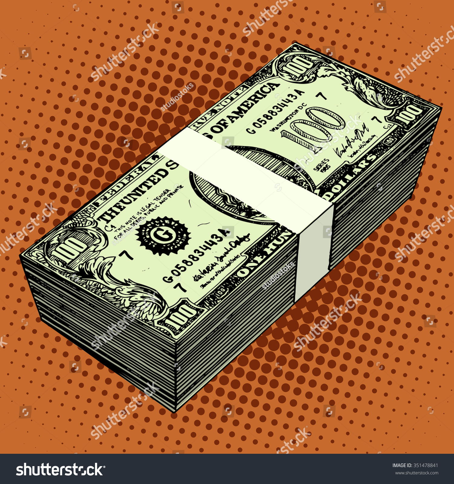 Bundle Hundreddollar Bills Pop Art Retro Stock Vector (Royalty Free ...