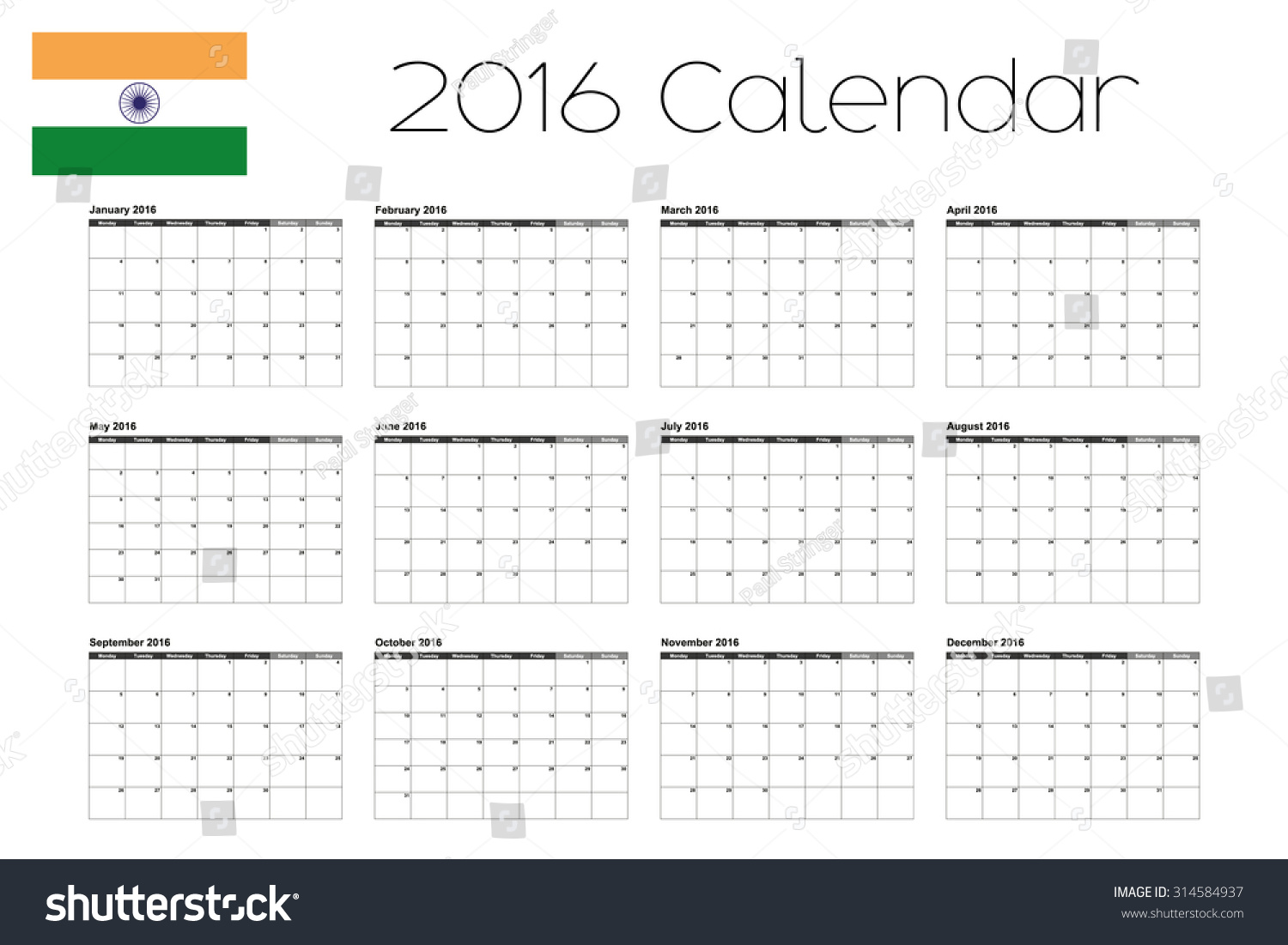 16 Calendar Flag India Stock Vector Royalty Free