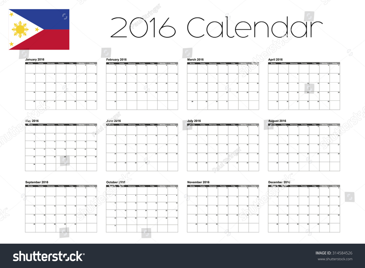 16 Calendar Flag Philippines Stock Vector Royalty Free