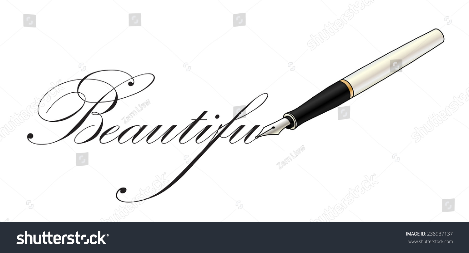 Calligraphy Pen Writing Word Beautiful Flourishes Stock Vector