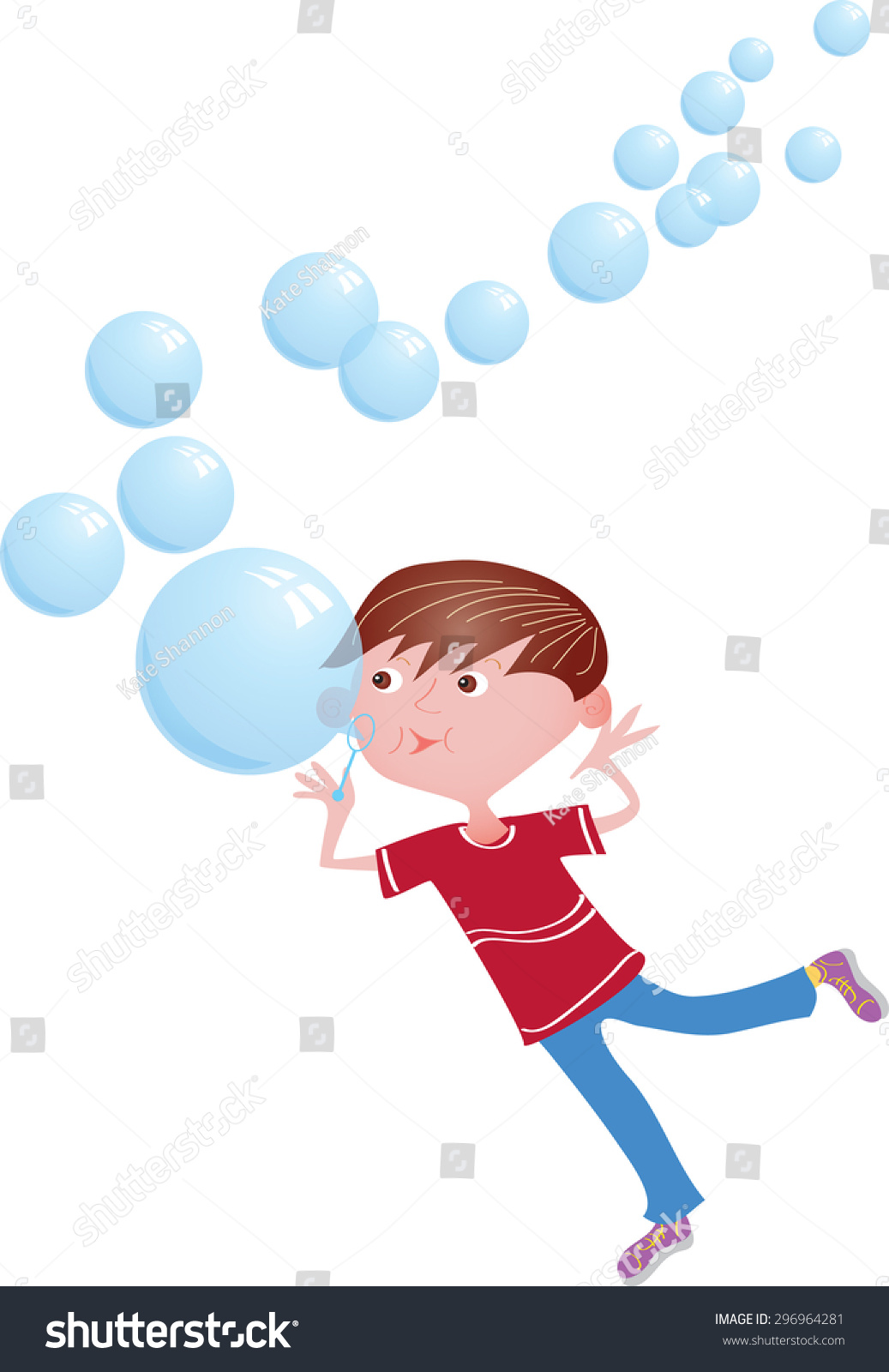 Cartoon Boy Blowing Bubbles Stock Vector (Royalty Free) 296964281 ...