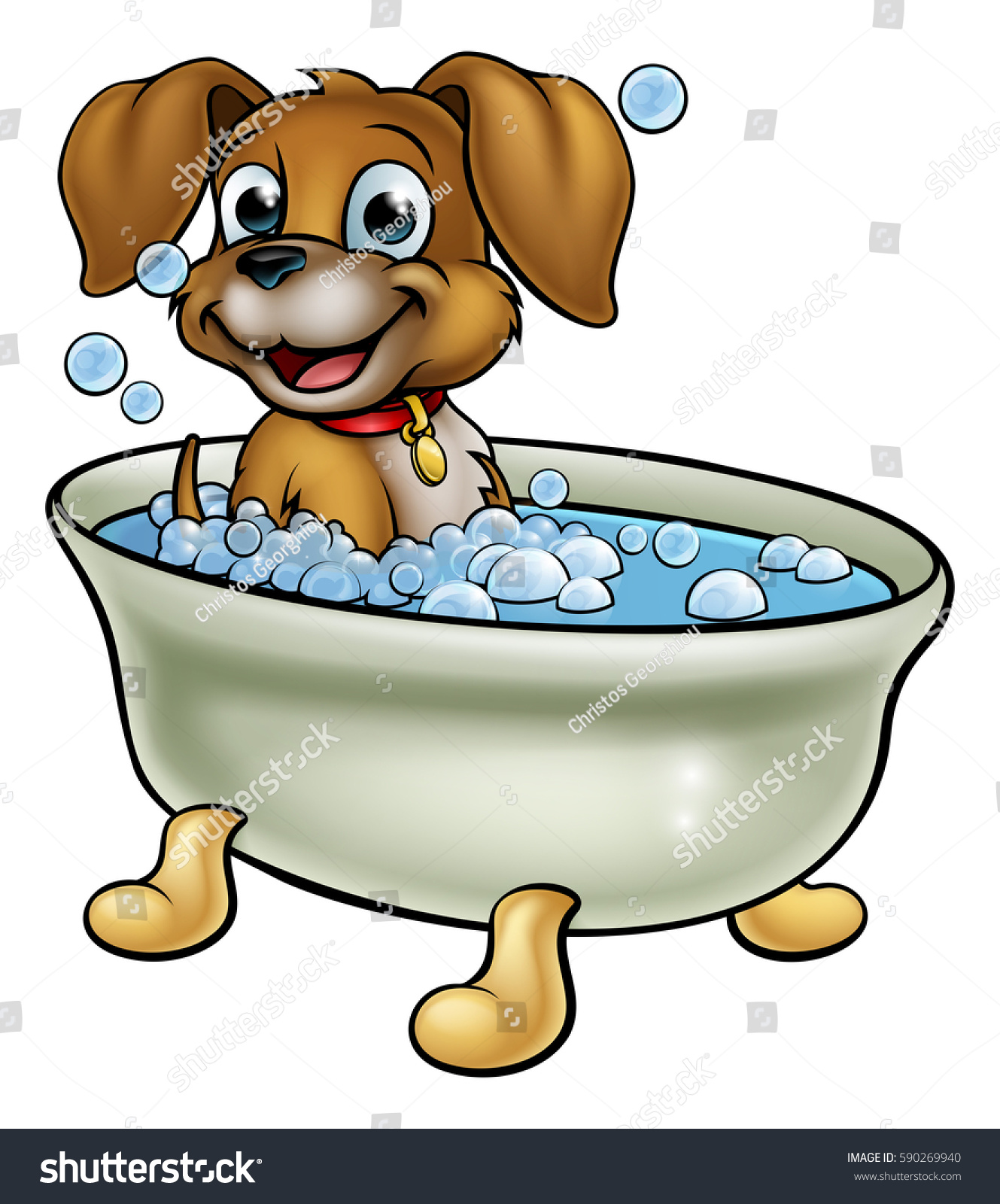 SVG of A cartoon dog having a bath with lots of bubbles svg