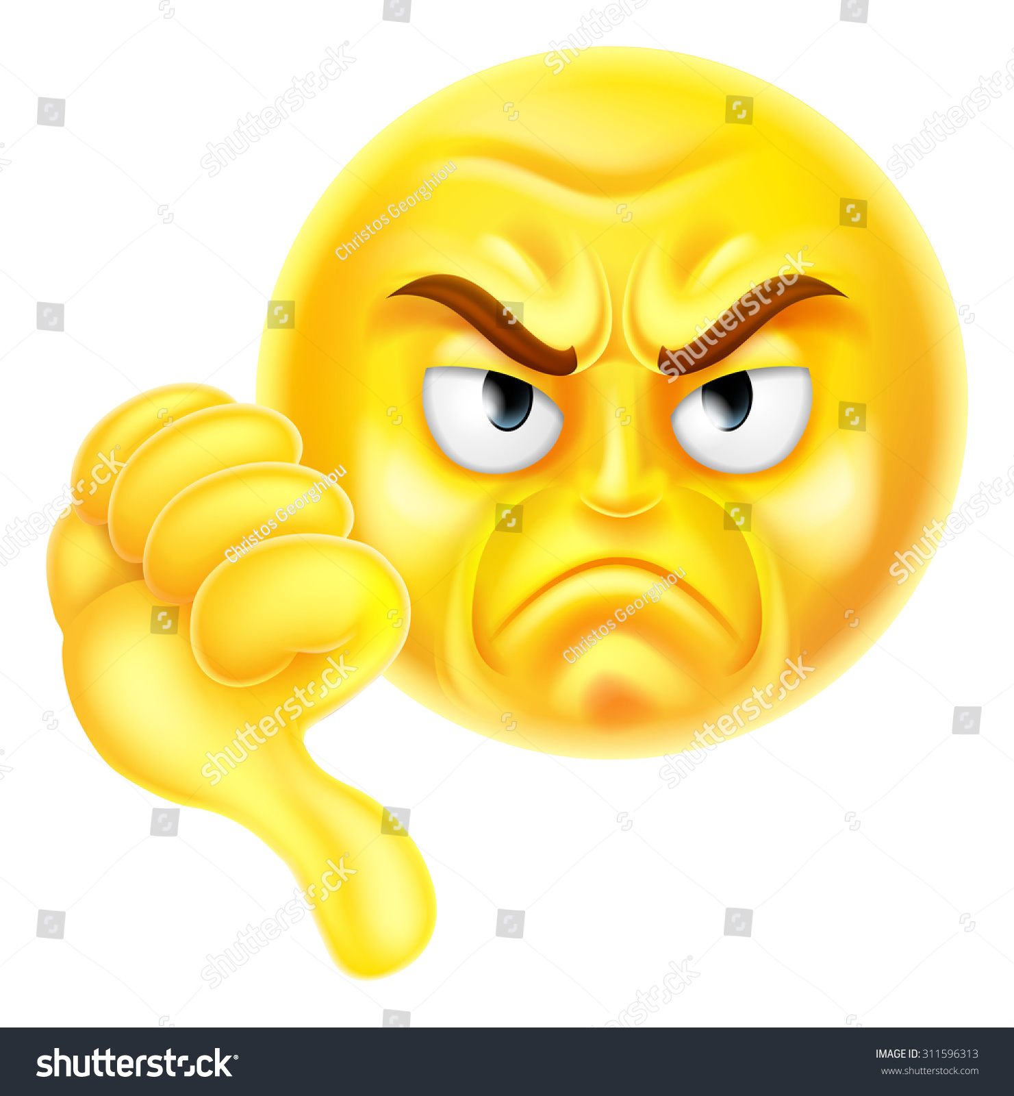 A Cartoon Emoji Icon Looking Very Disapproving Or Angry With His Thumb ...