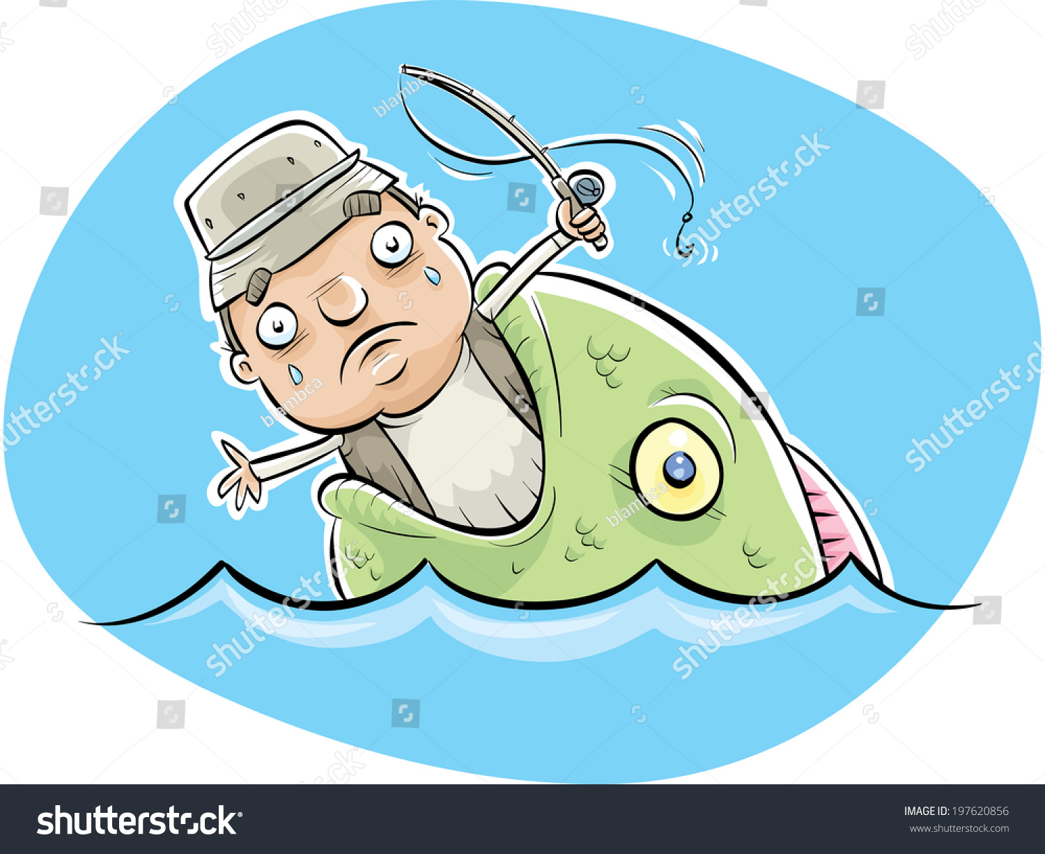 Cartoon Fisherman Being Eaten By Large Stock Vector 197620856 ...