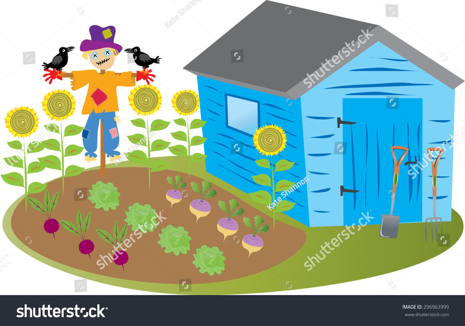 Cartoon Garden Shed Vegetable Garden Scarecrow Stock Vector 296963999 ...