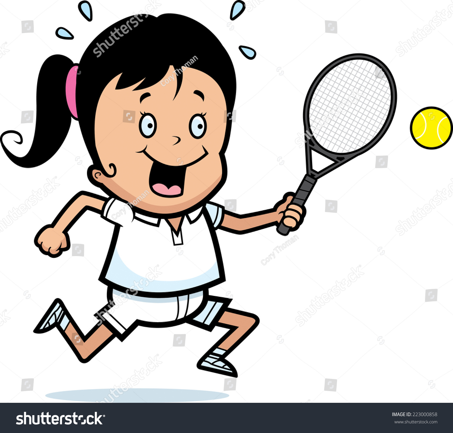 Cartoon Illustration Child Playing Tennis Stock Vector (Royalty Free ...