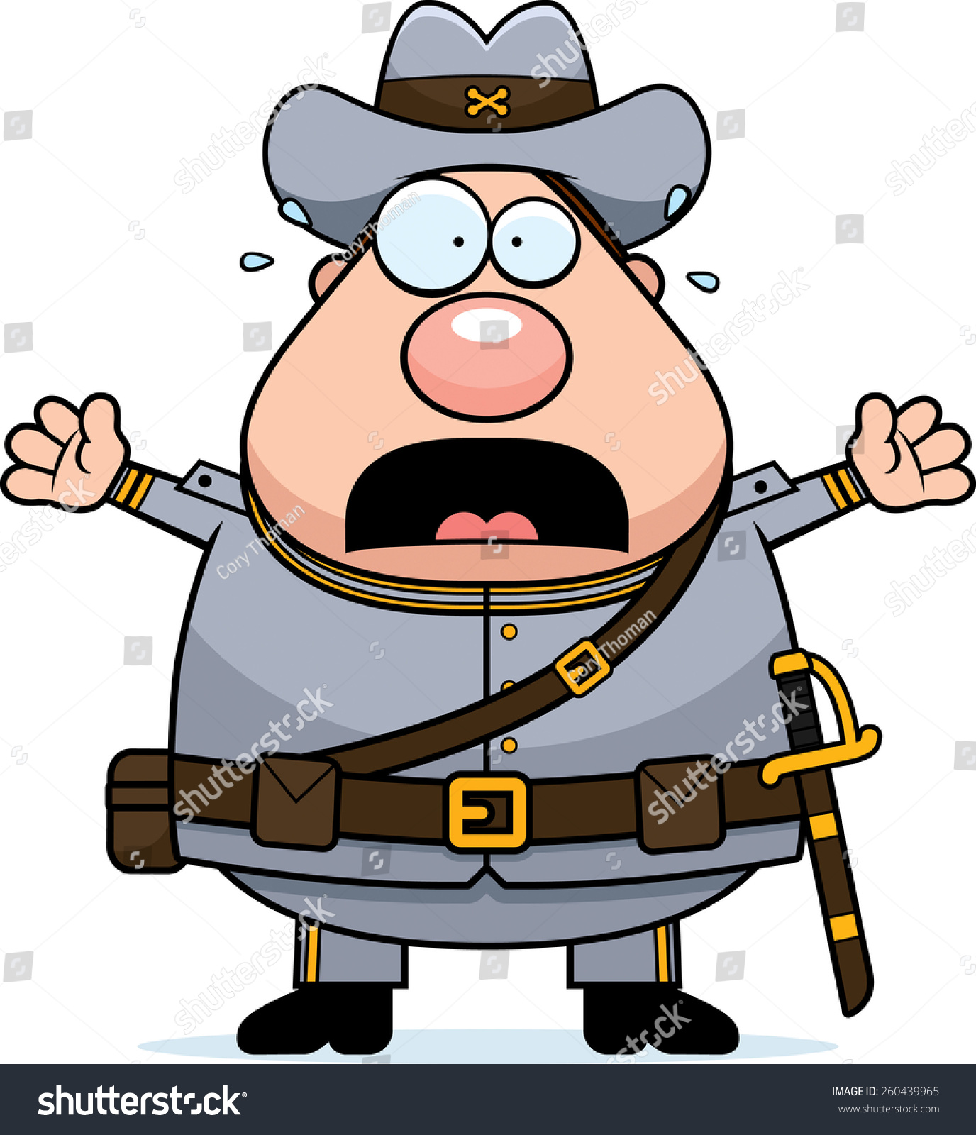 SVG of A cartoon illustration of a Civil War Confederate soldier looking scared. svg