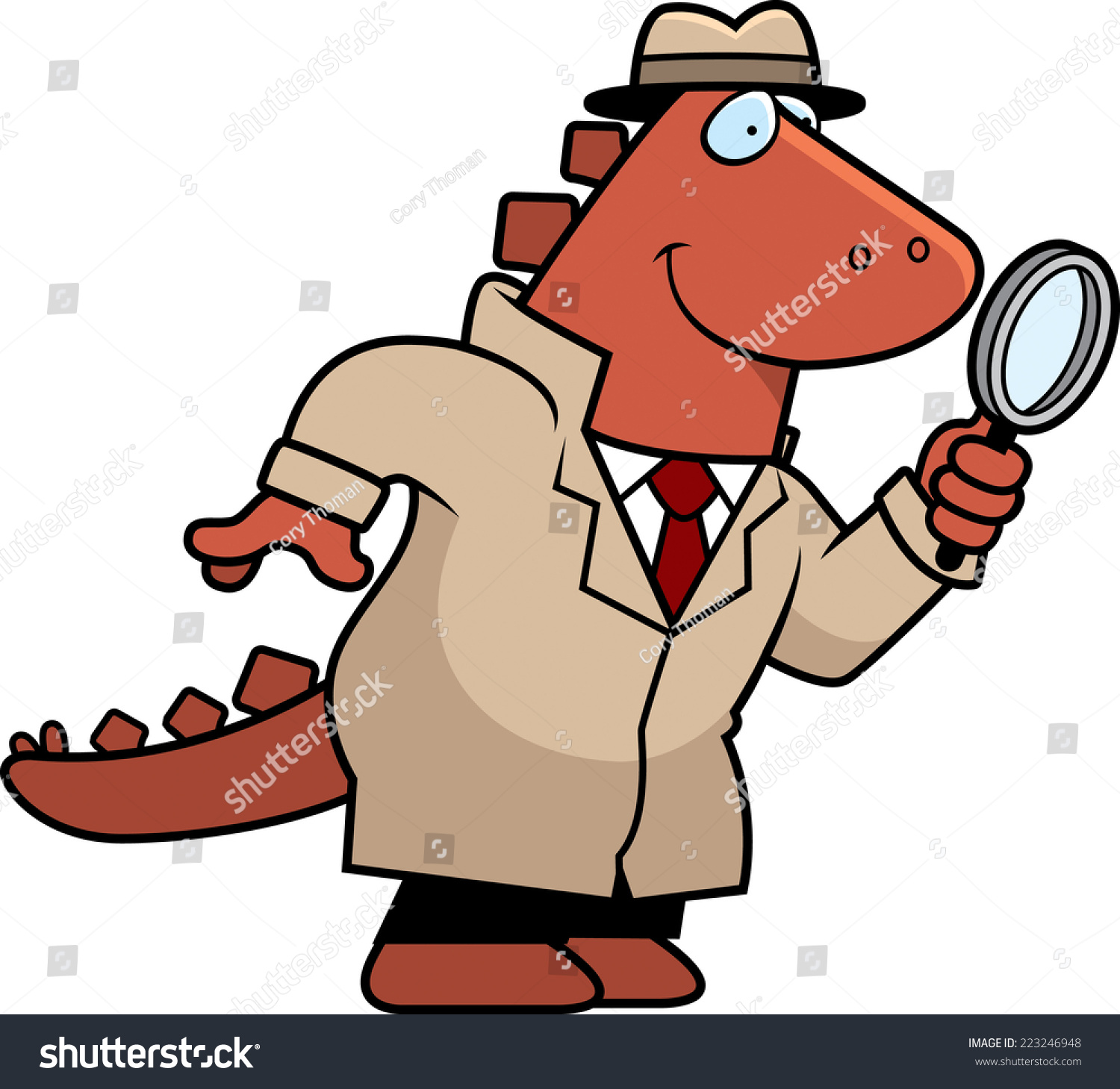 Cartoon Illustration Dinosaur Detective Magnifying Glass Stock Vector ...