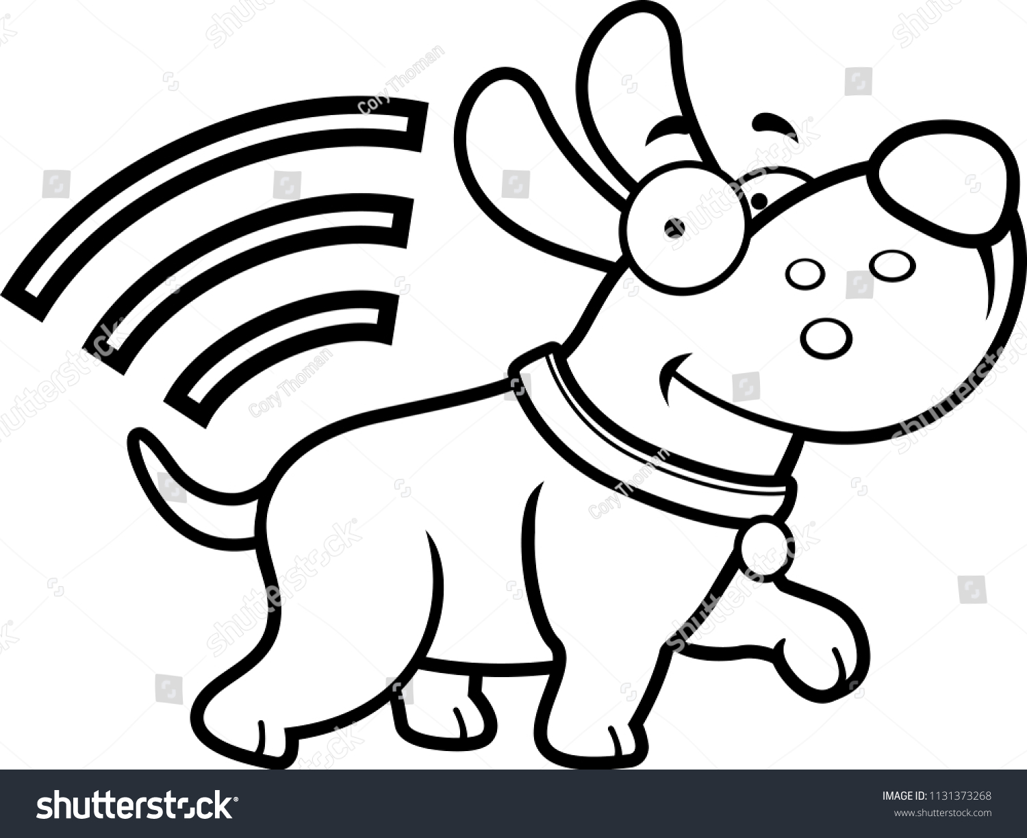recommend clip art: A cartoon illustration of a dog with a microchip.