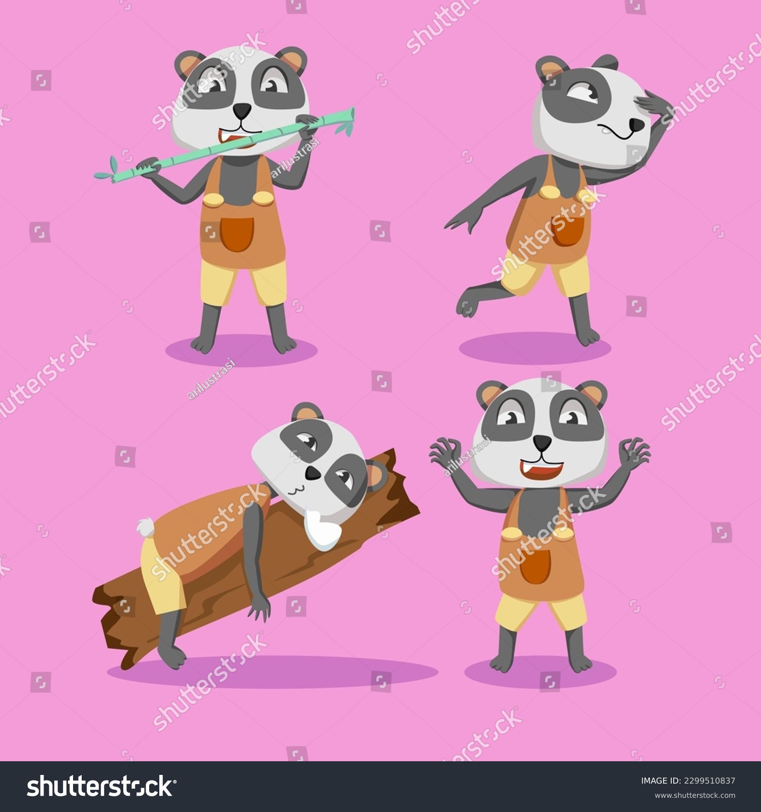SVG of A cartoon illustration of a Panda with a stick on its back svg