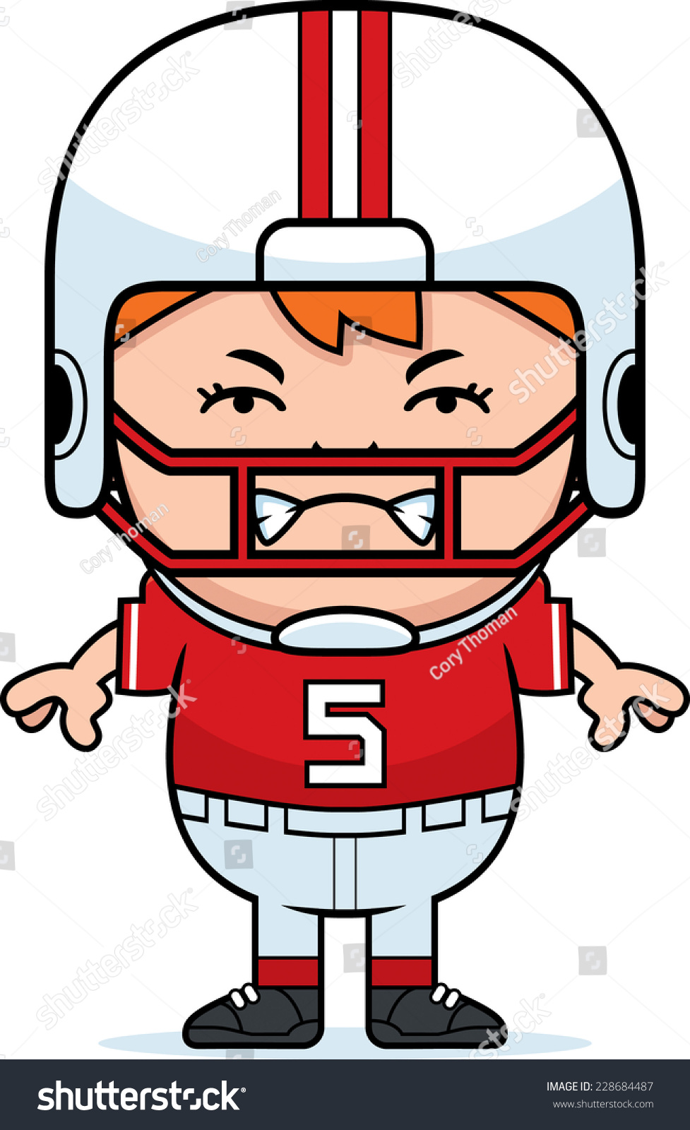 A Cartoon Illustration Of A Pee Wee Football Player Looking Angry ...