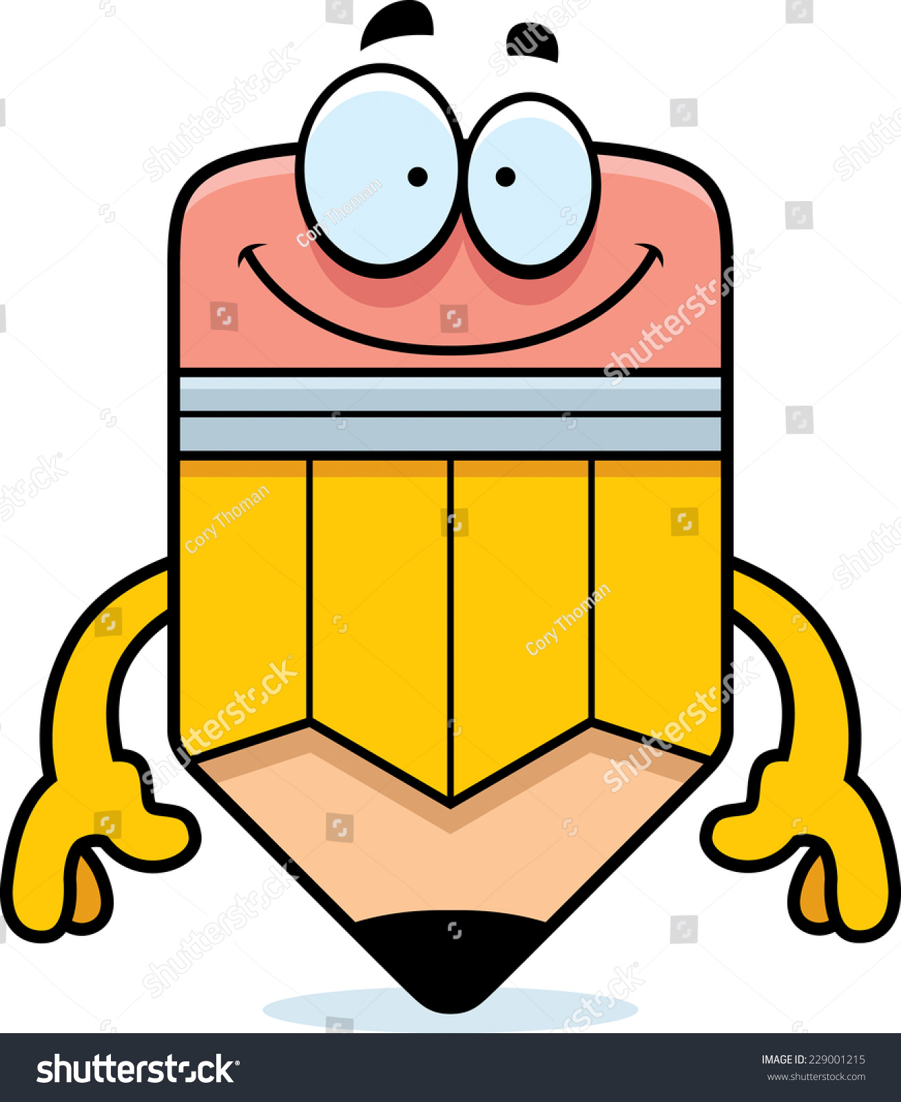 A Cartoon Illustration Of A Pencil Looking Happy. - 229001215 ...