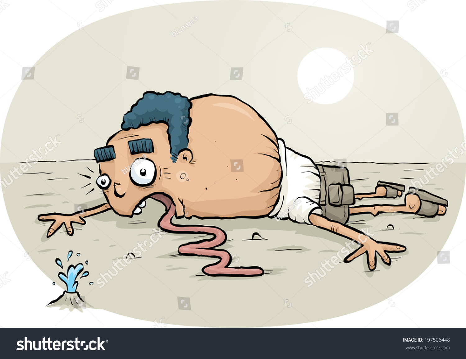 A Cartoon Man Lying On The Ground In A Desert Spots A Bit Of Relief ...