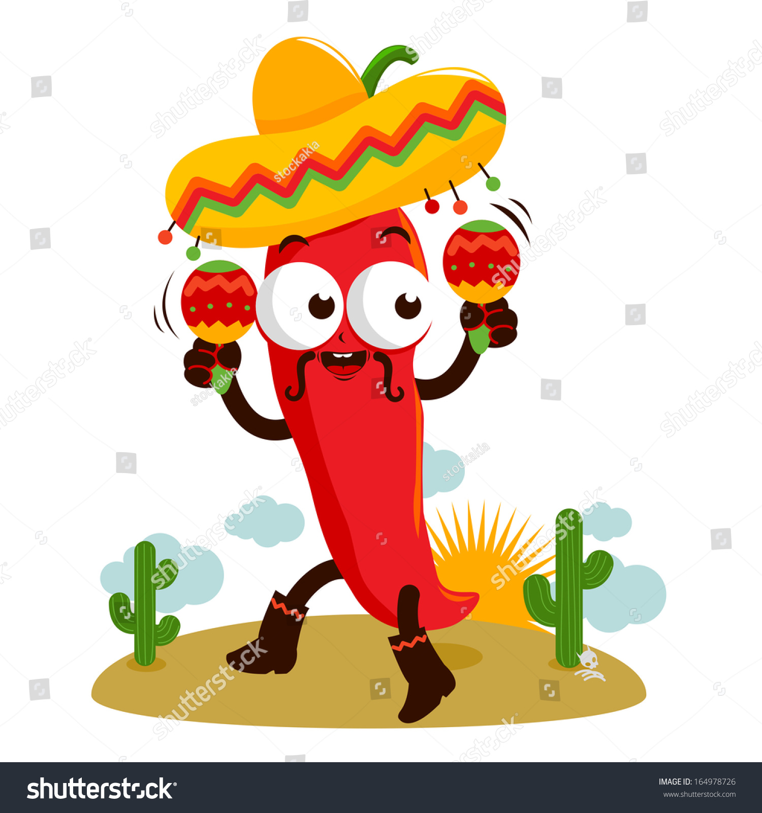 A Cartoon Mariachi Chili Pepper Playing Music With Maracas And Dancing ...