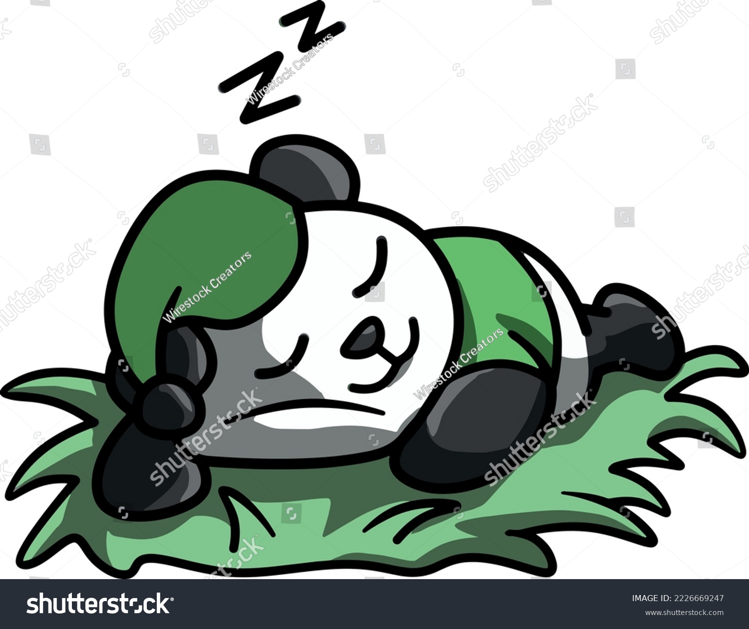 SVG of A cartoon-style cute panda sleeping on grass isolated on a white background  svg