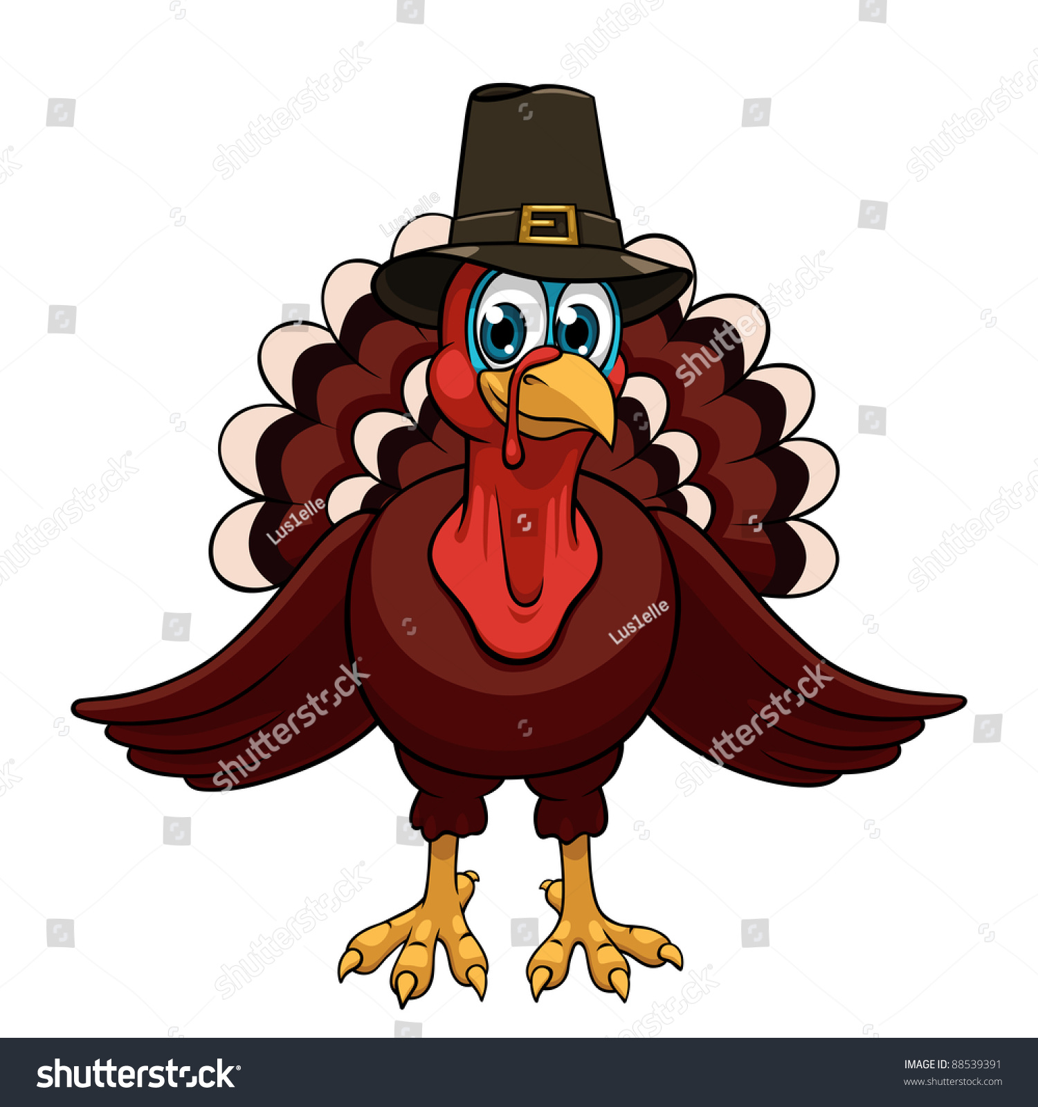 Cartoon Thanksgiving Turkey Pilgrim Hat On Stock Vector 88539391 ...