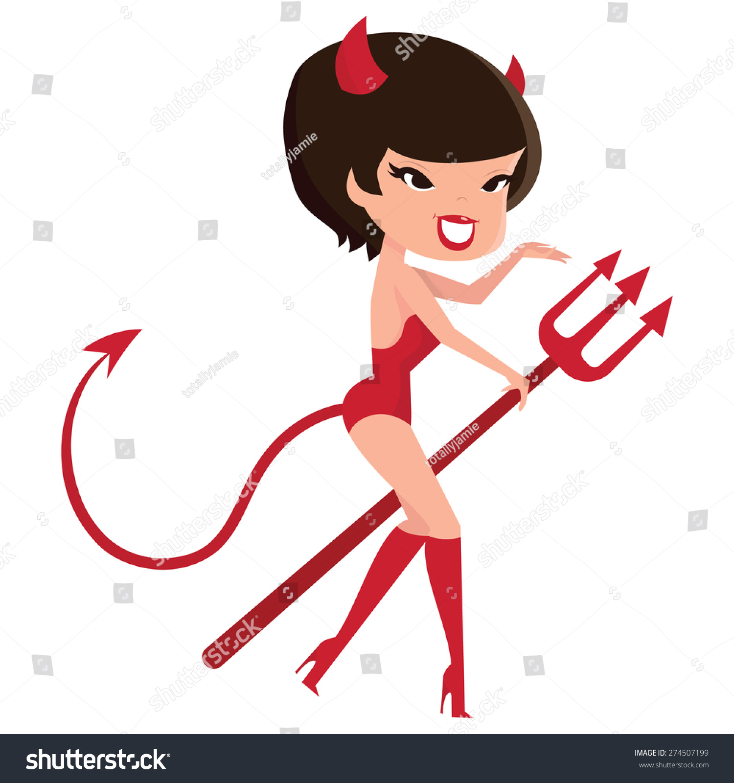 A Cartoon Vector Illustration Of A Cute Retro Devil Pinup Girl ...