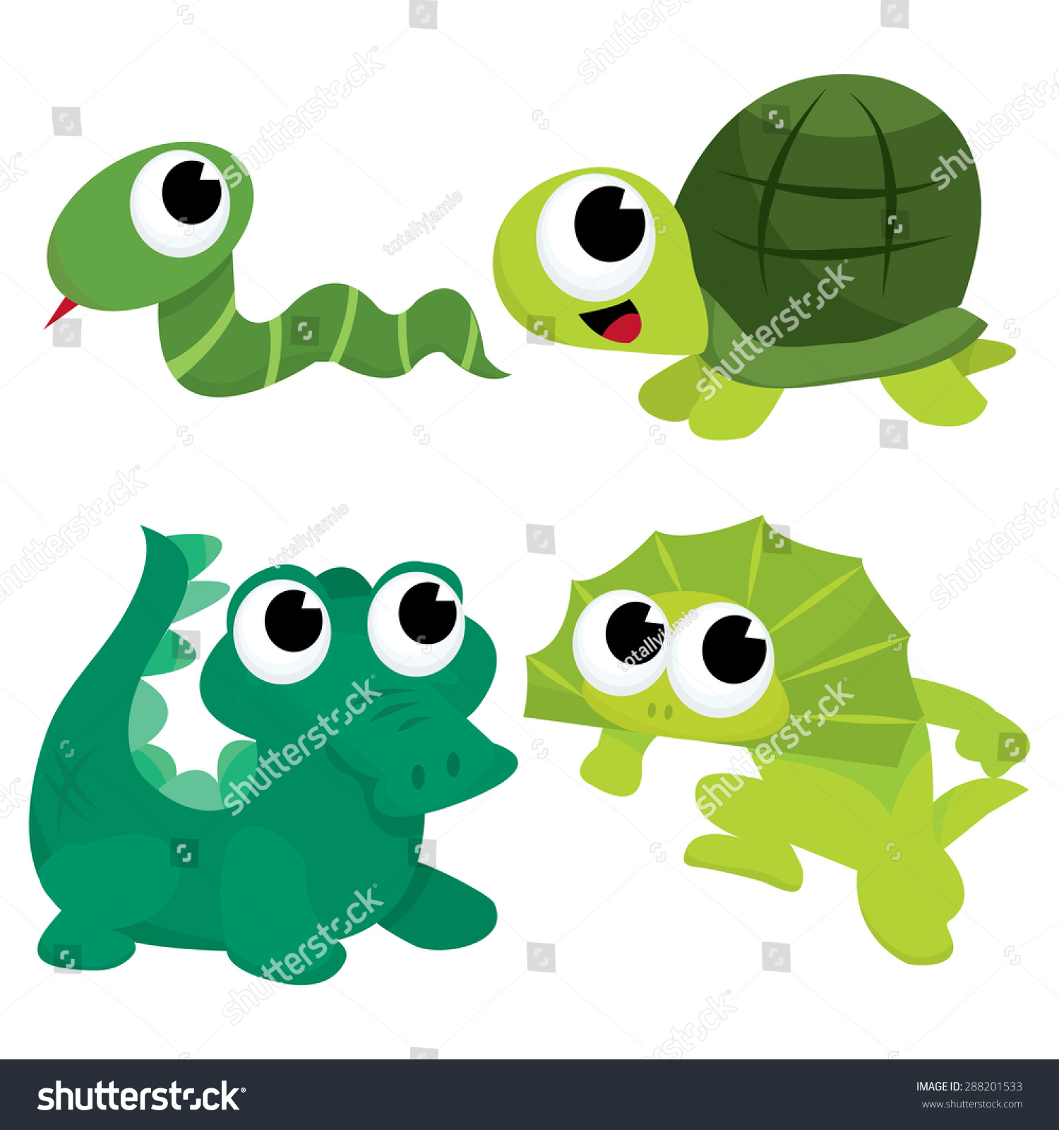Cartoon Vector Illustration Green Reptiles Animals Stock Vector