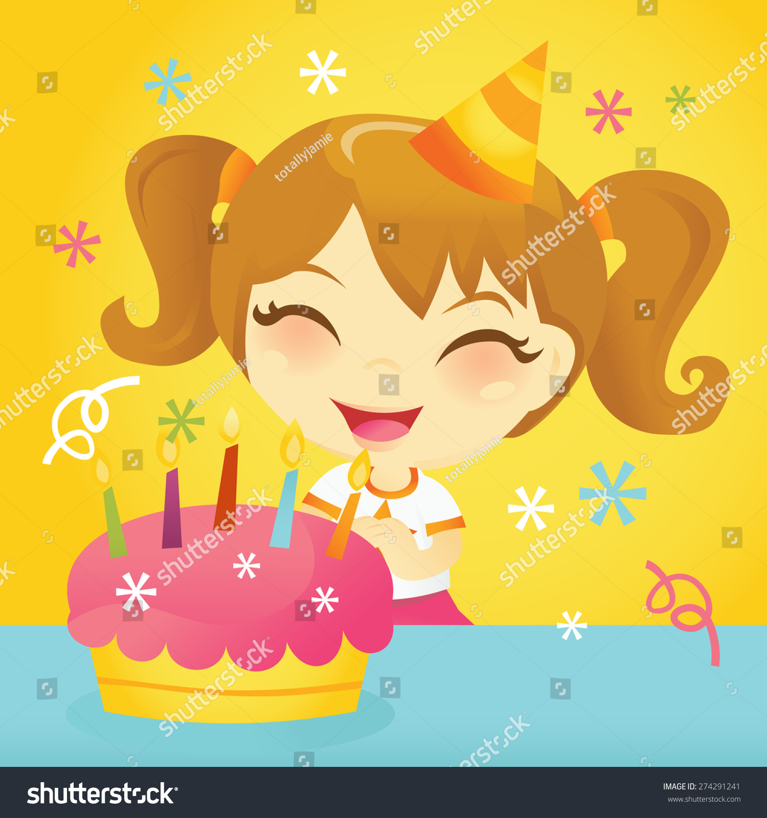 Cartoon Vector Illustration Happy Birthday Girl Stock Vector (Royalty ...