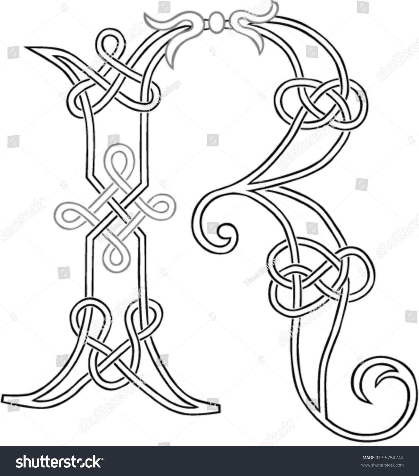 letter vector outline Knotwork Letter Vector Celtic Stock Capital R Stylized