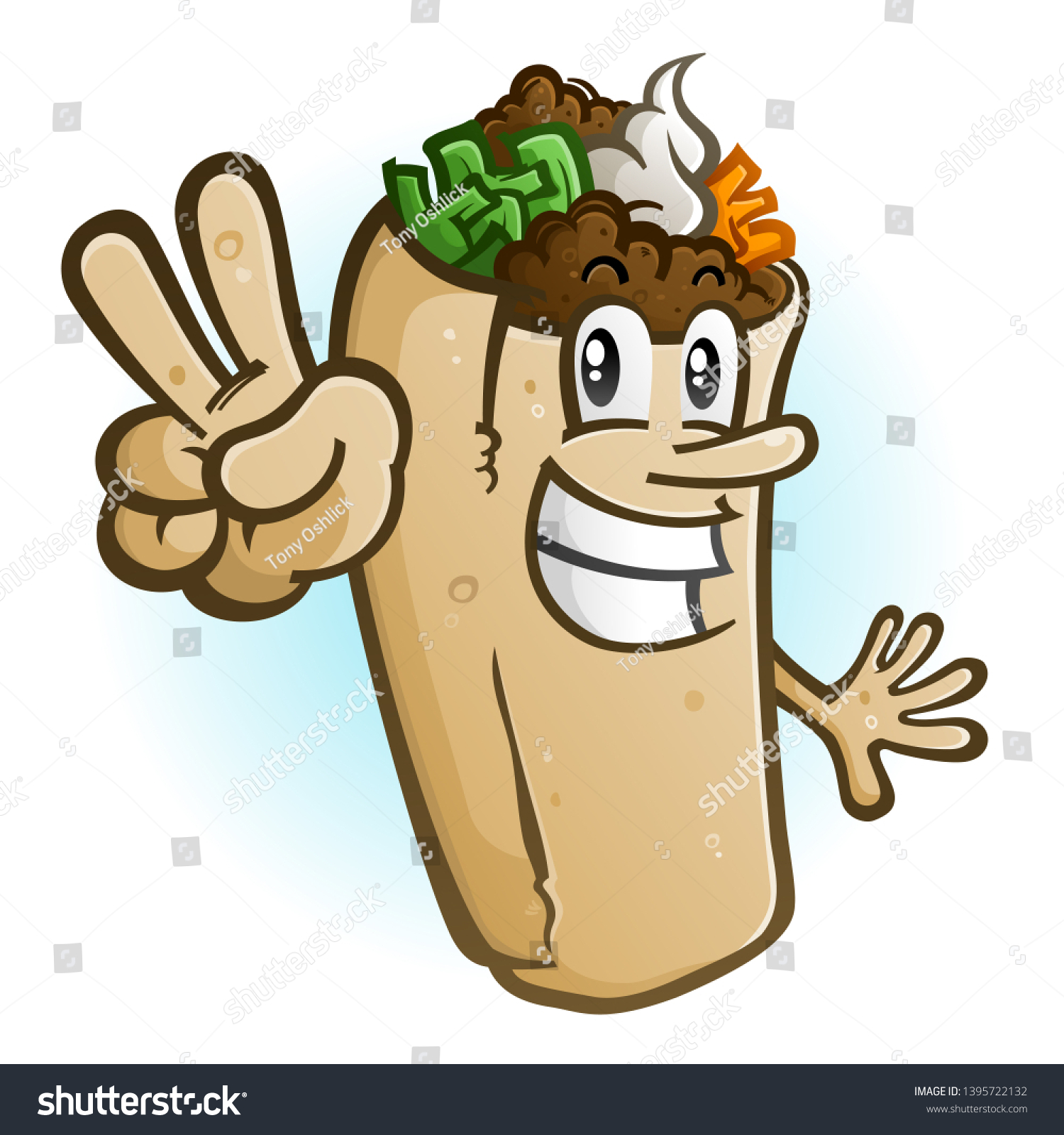 SVG of A cheerful burrito cartoon character vector illustration holding up a two finger hand gesture for peace svg