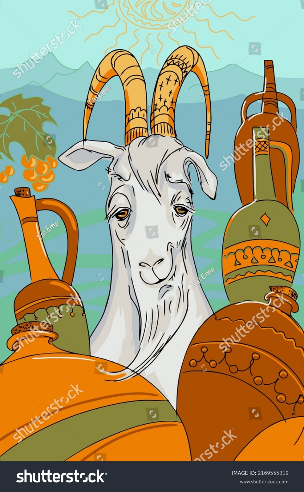 Cheerful Cartoon Goat Steep Horns Among Stock Vector Royalty Free 2169555319 Shutterstock 