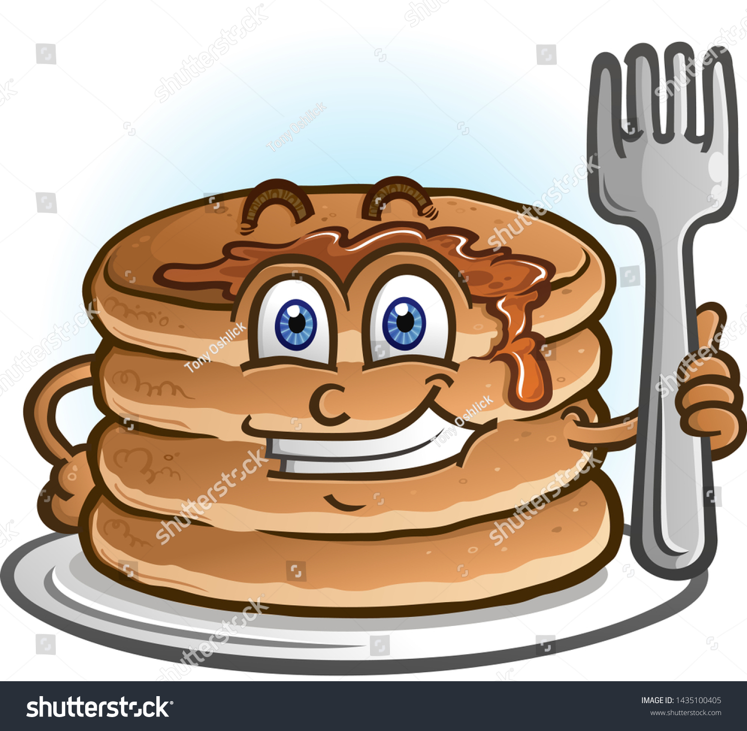 Cheerful Pile Pancakes Flapjacks Holding Cartoon Stock Vector (Royalty ...