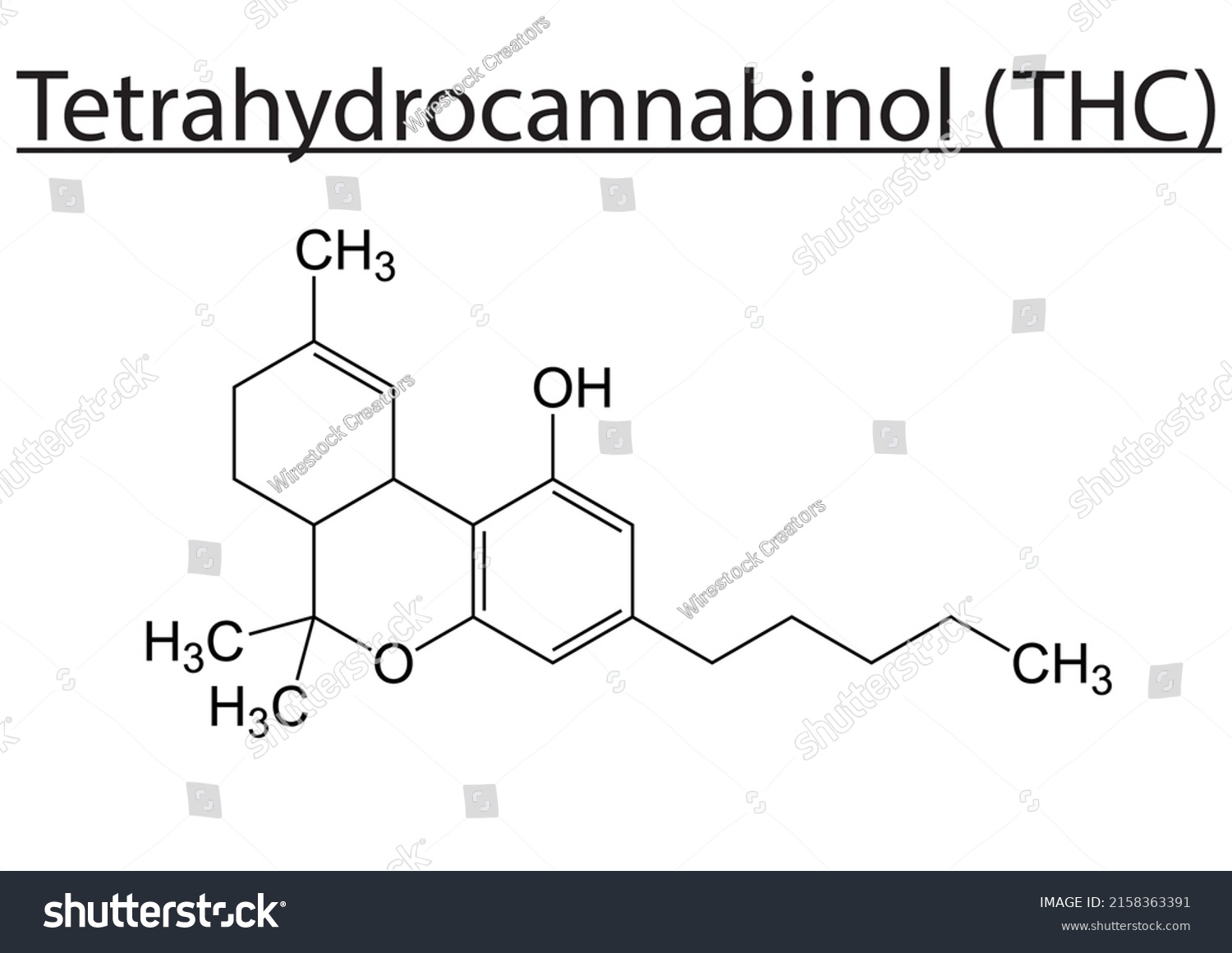 Chemical Structure Tetrahydrocannabinol Thc On White Stock Vector Royalty Free 2158363391 