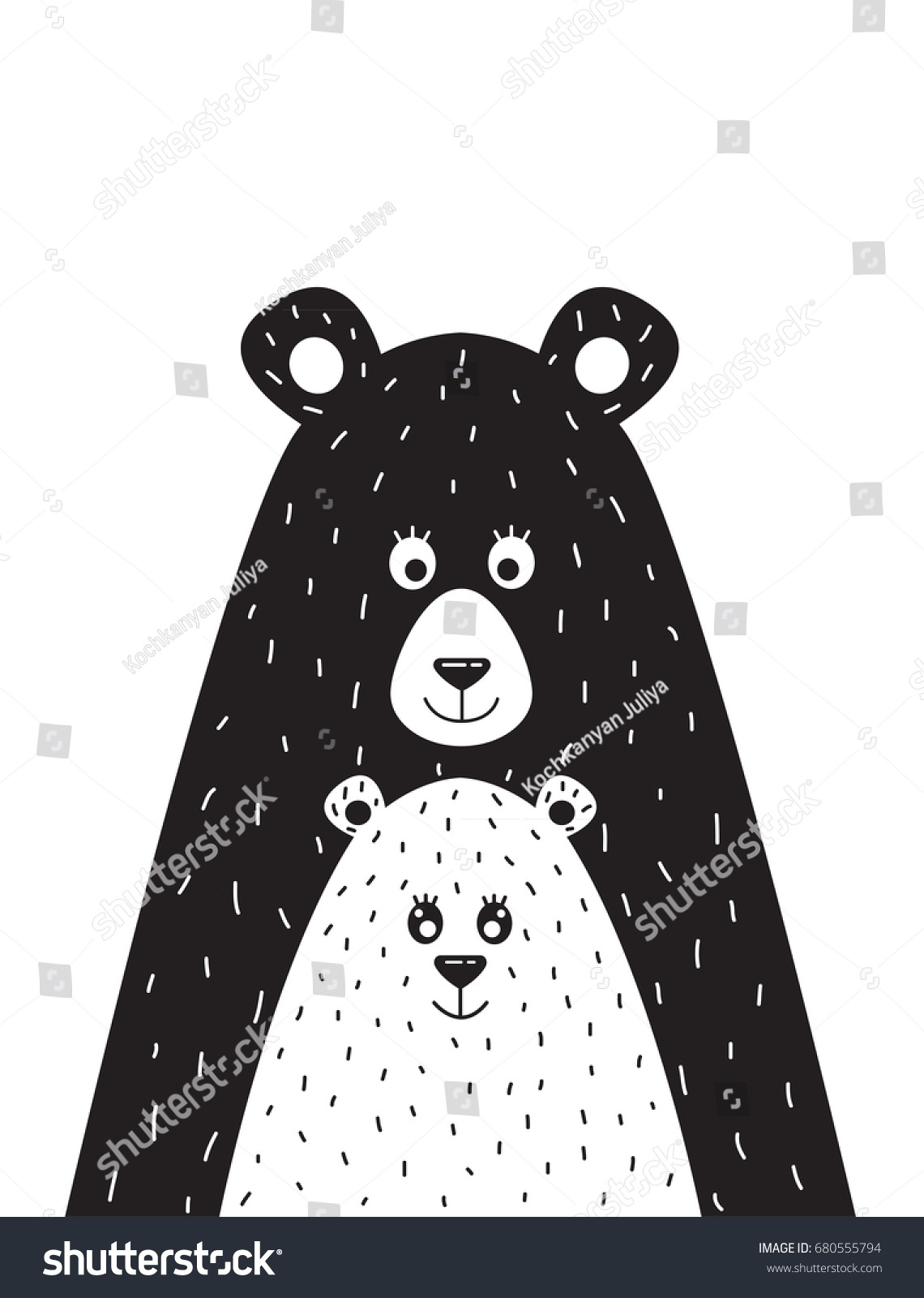 SVG of A children's poster with a picture of a bear and the little bear in a Scandinavian style. Vector illustration in a flat style. svg