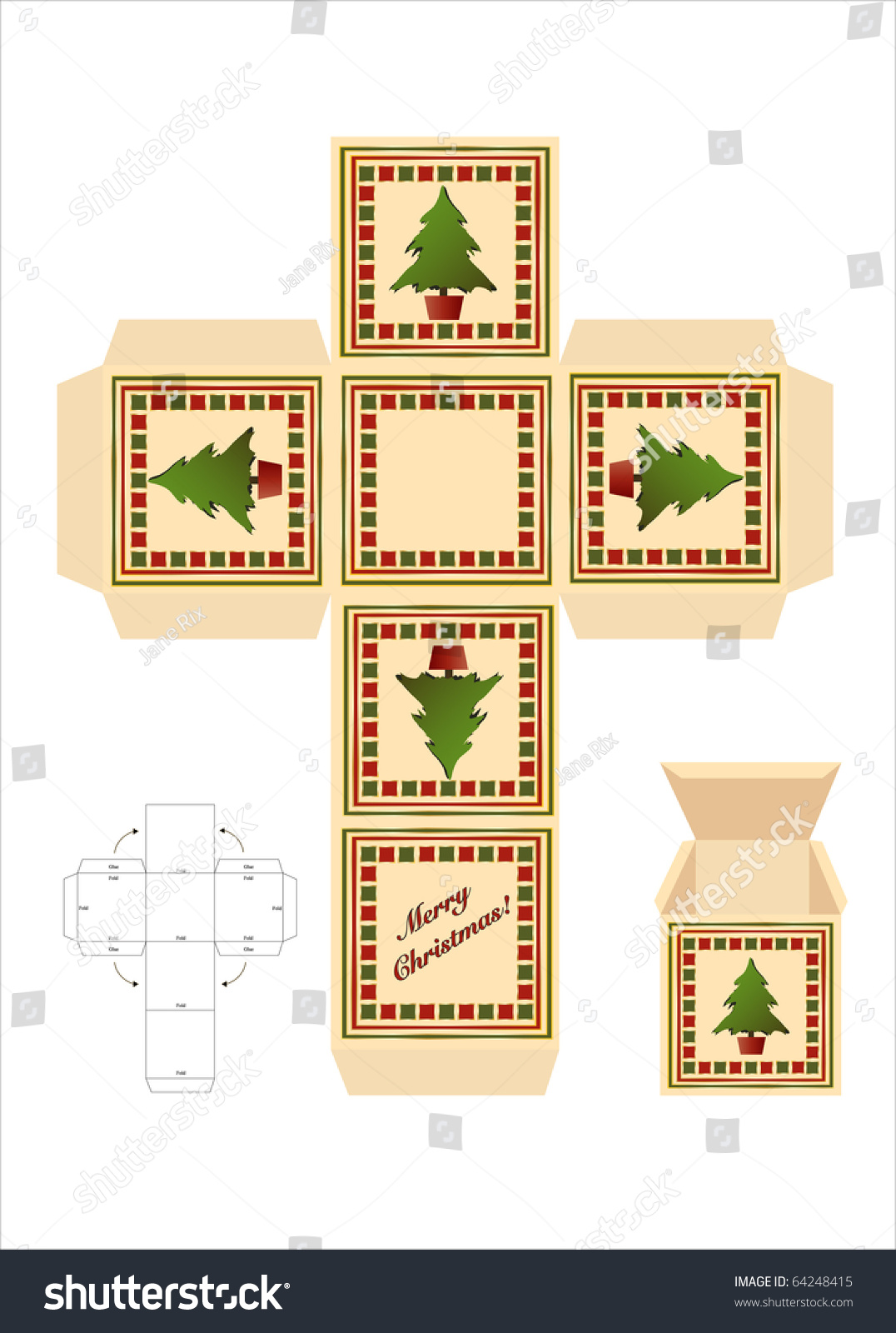 Christmas Gift Box Cutout Template Assembly Stock Vector Royalty Free 64248415
