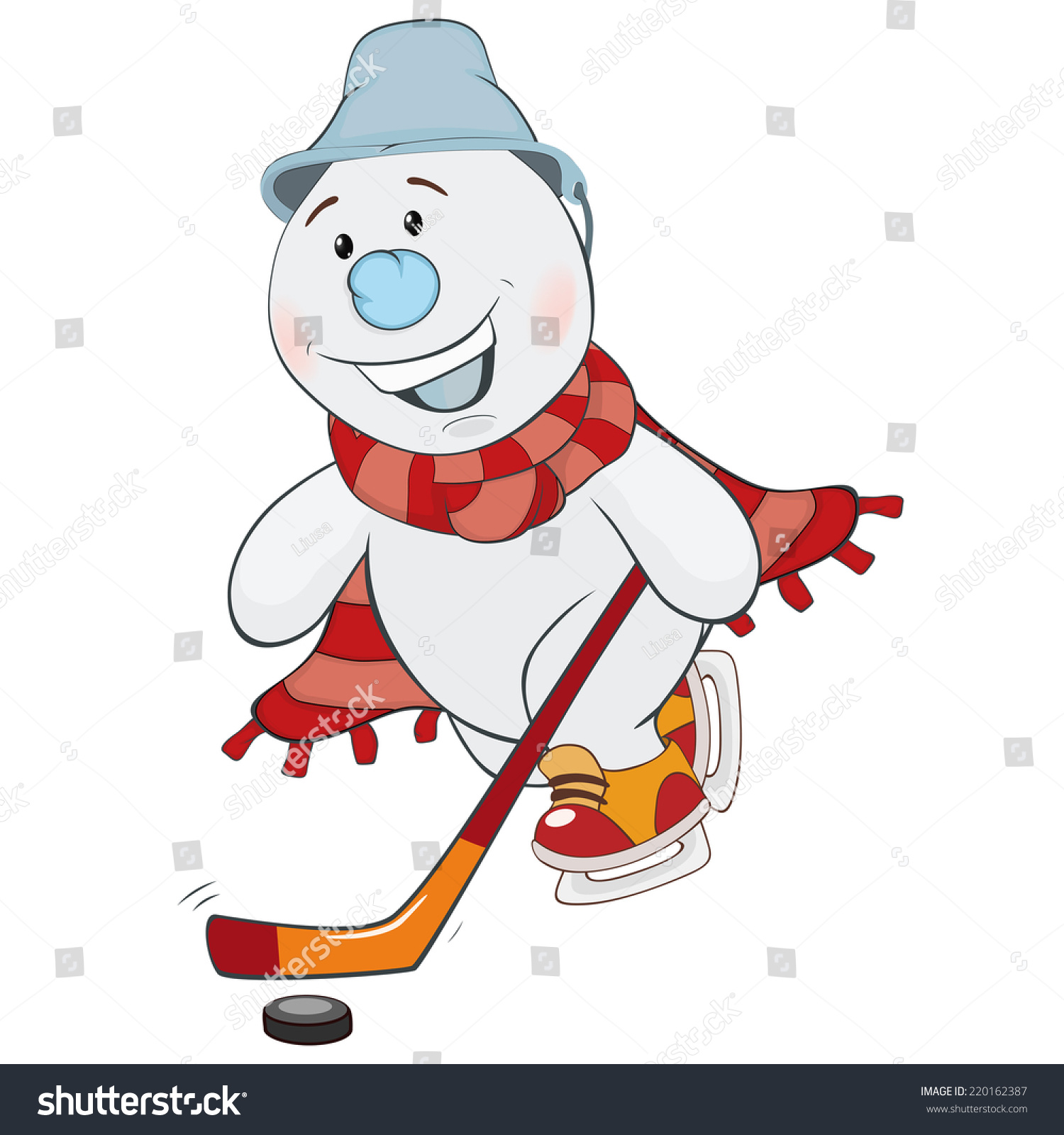 Download Christmas Snowman Hockey Player Cartoon Stock Vector ...