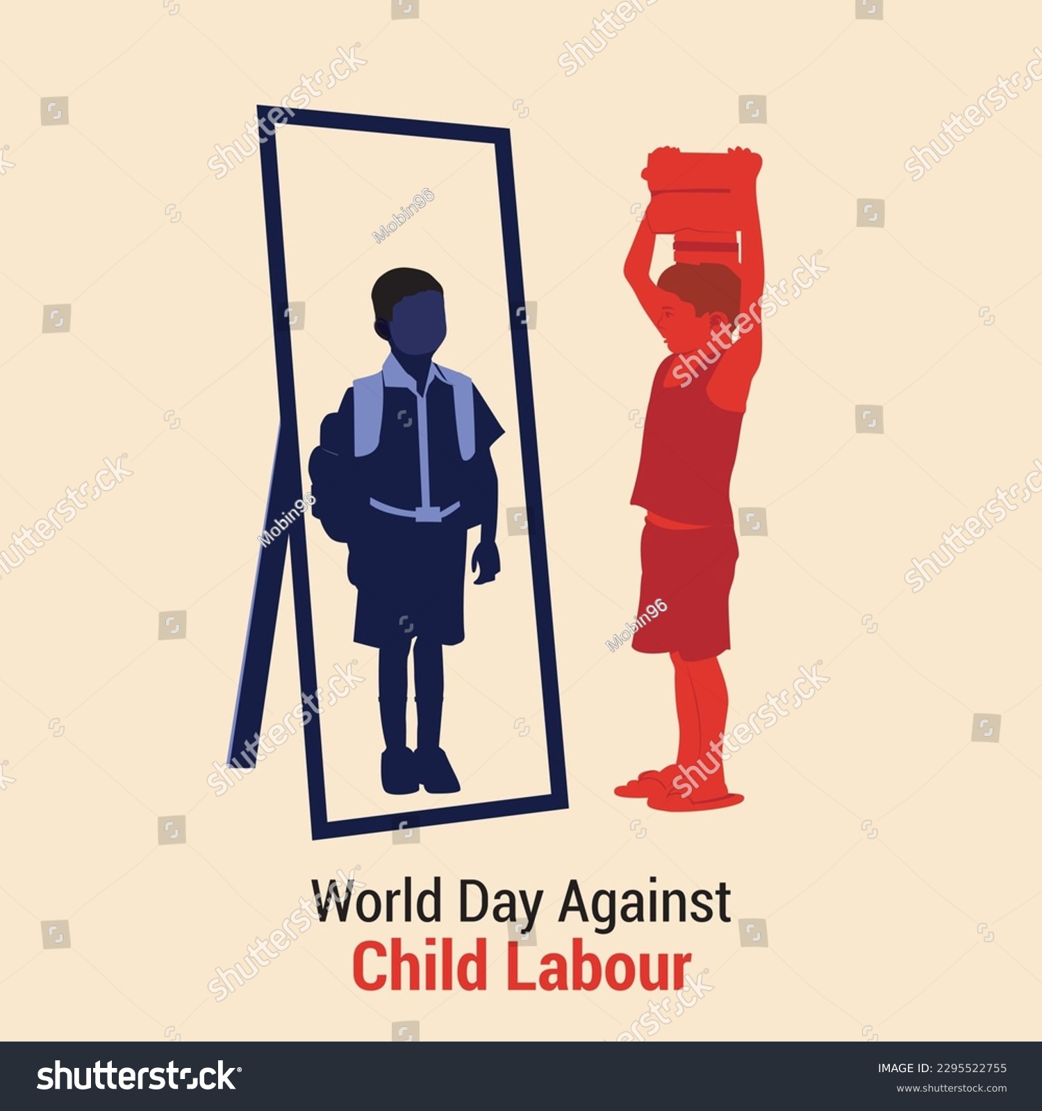 SVG of A ciild kid holding bricks on head by looking at mirror, world day against child labour illustration svg