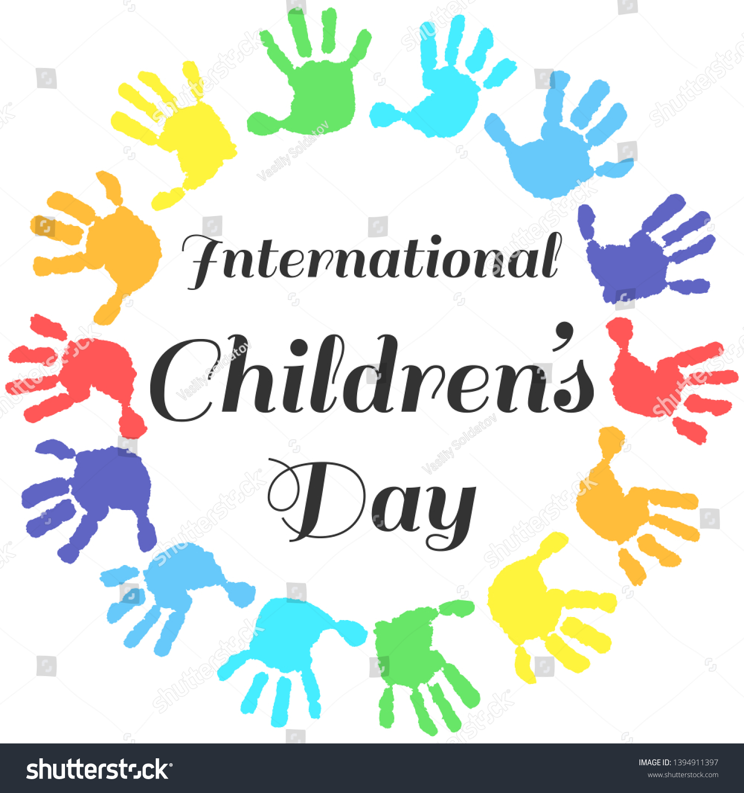 Circle Handprints Text Inside International Childrens Stock Vector ...