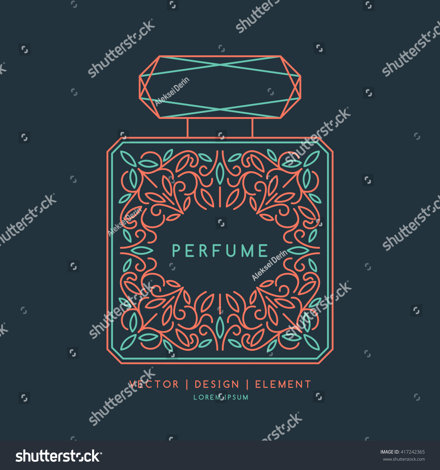 SVG of A classic bottle of perfume. Vector illustration. Linear image perfume to monogram. Floral monogram svg