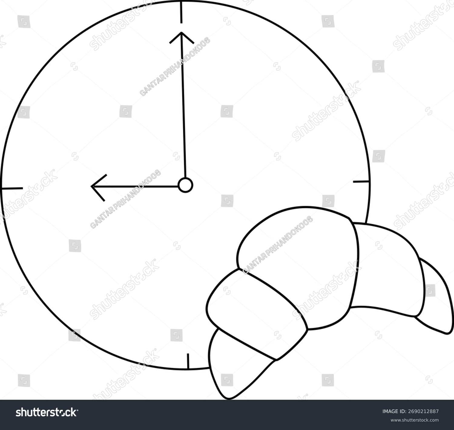 black clock and croissant outline clip art preview