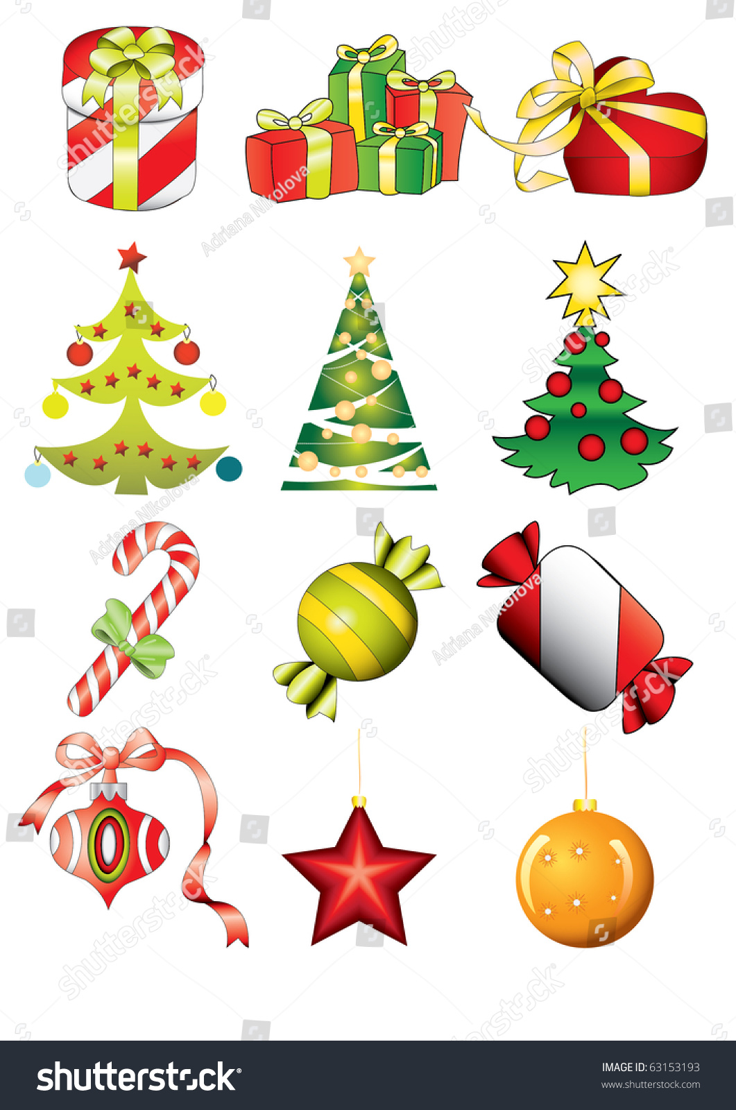 Collection Christmas Themed Icons Stock Vector (Royalty Free) 63153193