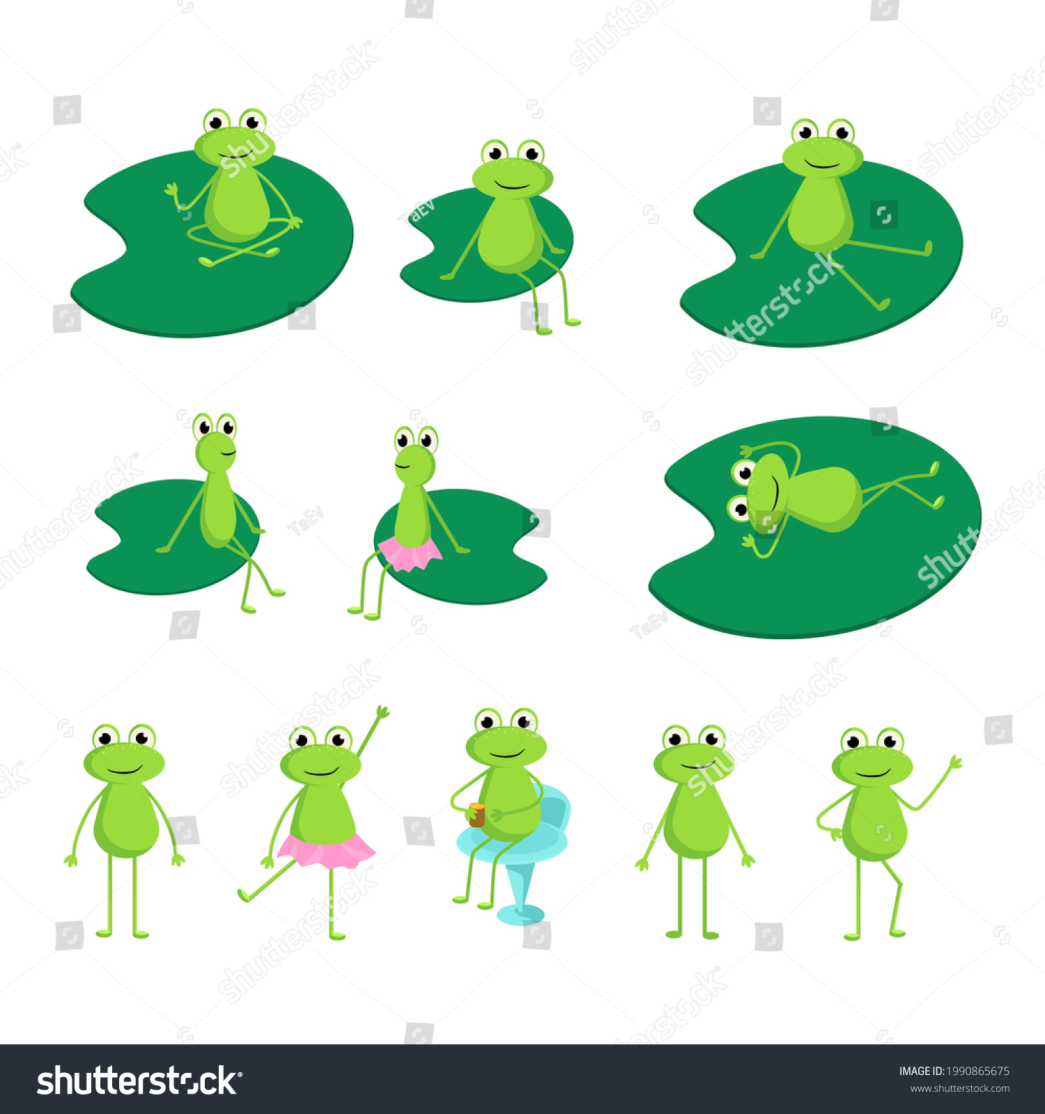 Collection Frogs Different Poses Vector Illustration Stock Vector ...