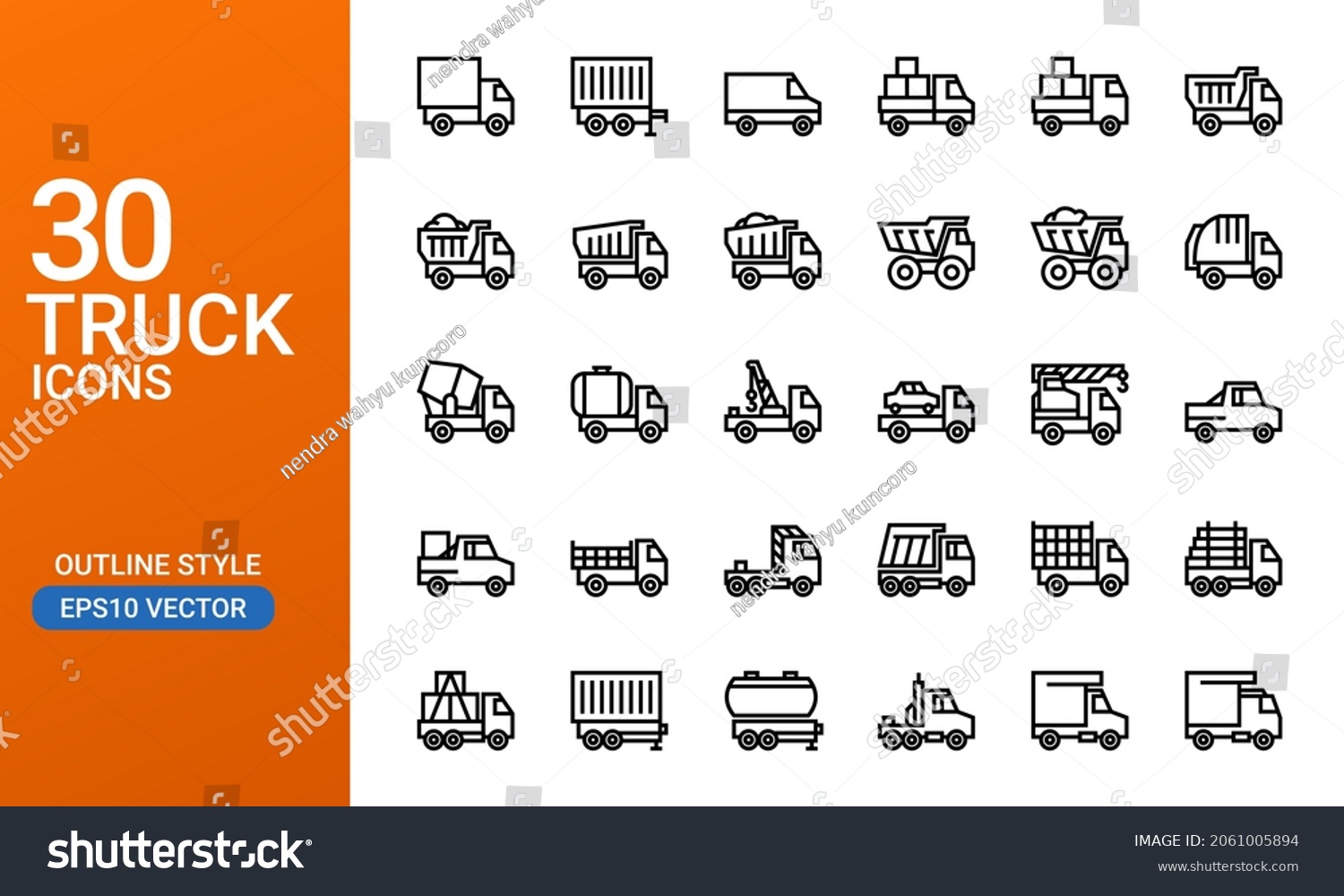 Collection Outlined Icons Various Types Trucks Stock Vector (Royalty ...