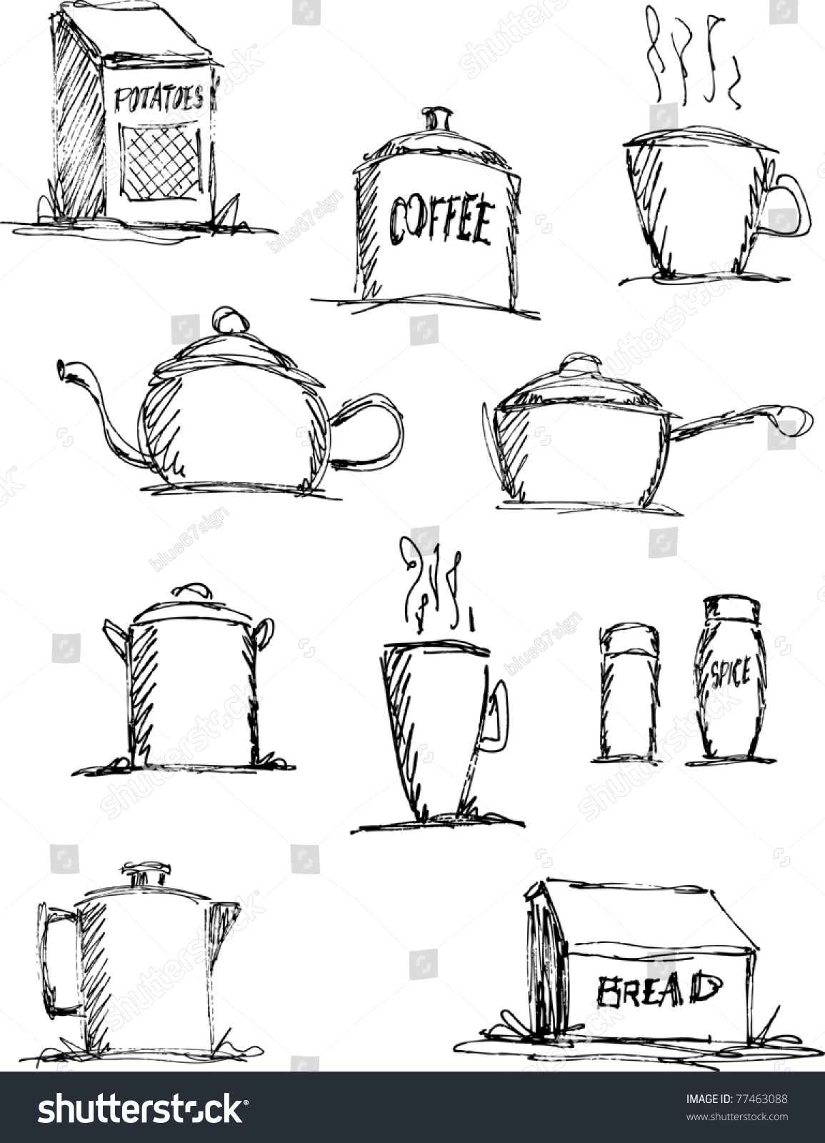 Collection Pen Ink Style Drawings Items Stock Vector 77463088 Collection Pen Ink Style Drawings Items Stock Vector 77463088