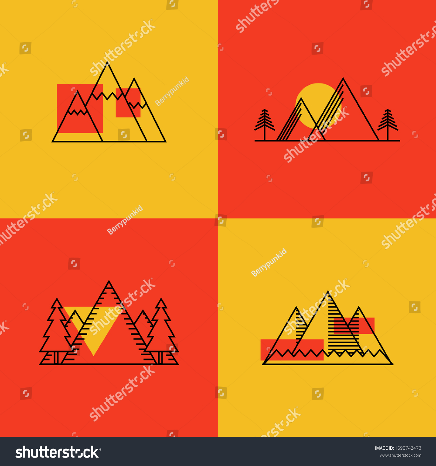 Collection Simple Mountain Illustration Designs Unique Stock Vector